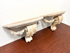 1980's Carved Whitewashed Wood Wall Bracket Shelves - Pair
