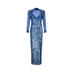 1980s Casadei Blue Sequined Maxi Dress