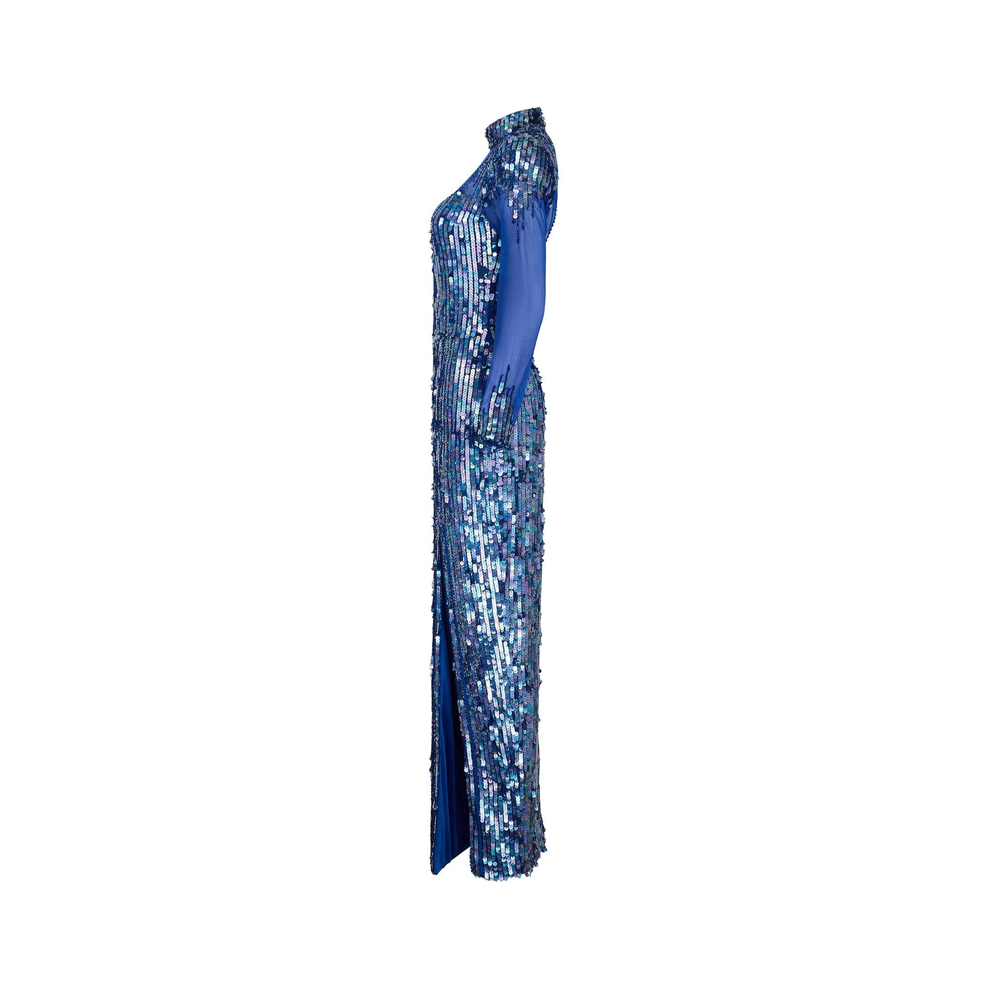 1980s Casadei Blue Sequined Maxi Dress In Excellent Condition For Sale In London, GB