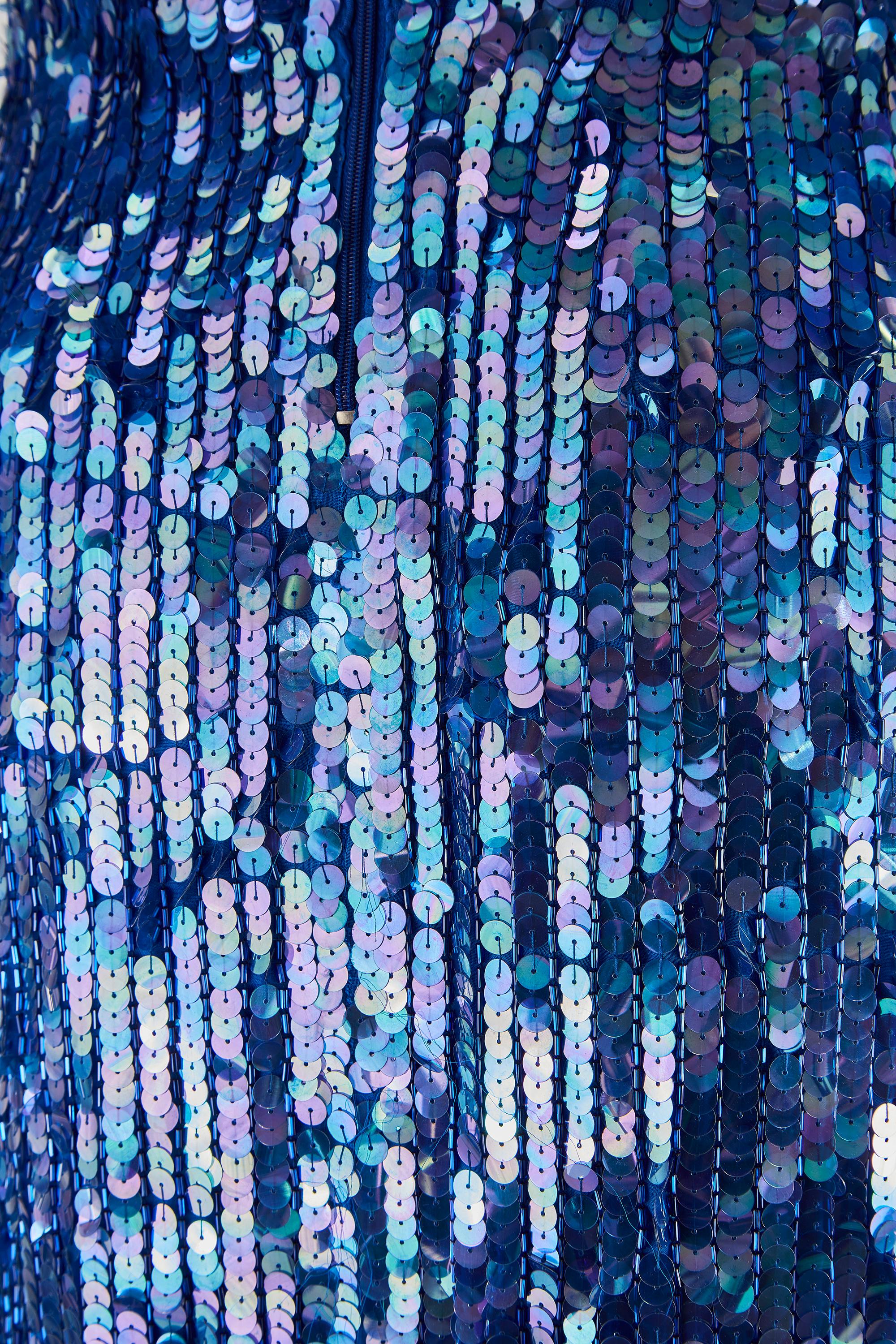 1980s Casadei Blue Sequined Maxi Dress For Sale 1