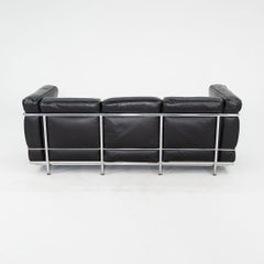 1980s Cassina LC2 Three Seat Sofa in Black by Le Corbusier, Jeanneret, Perriand