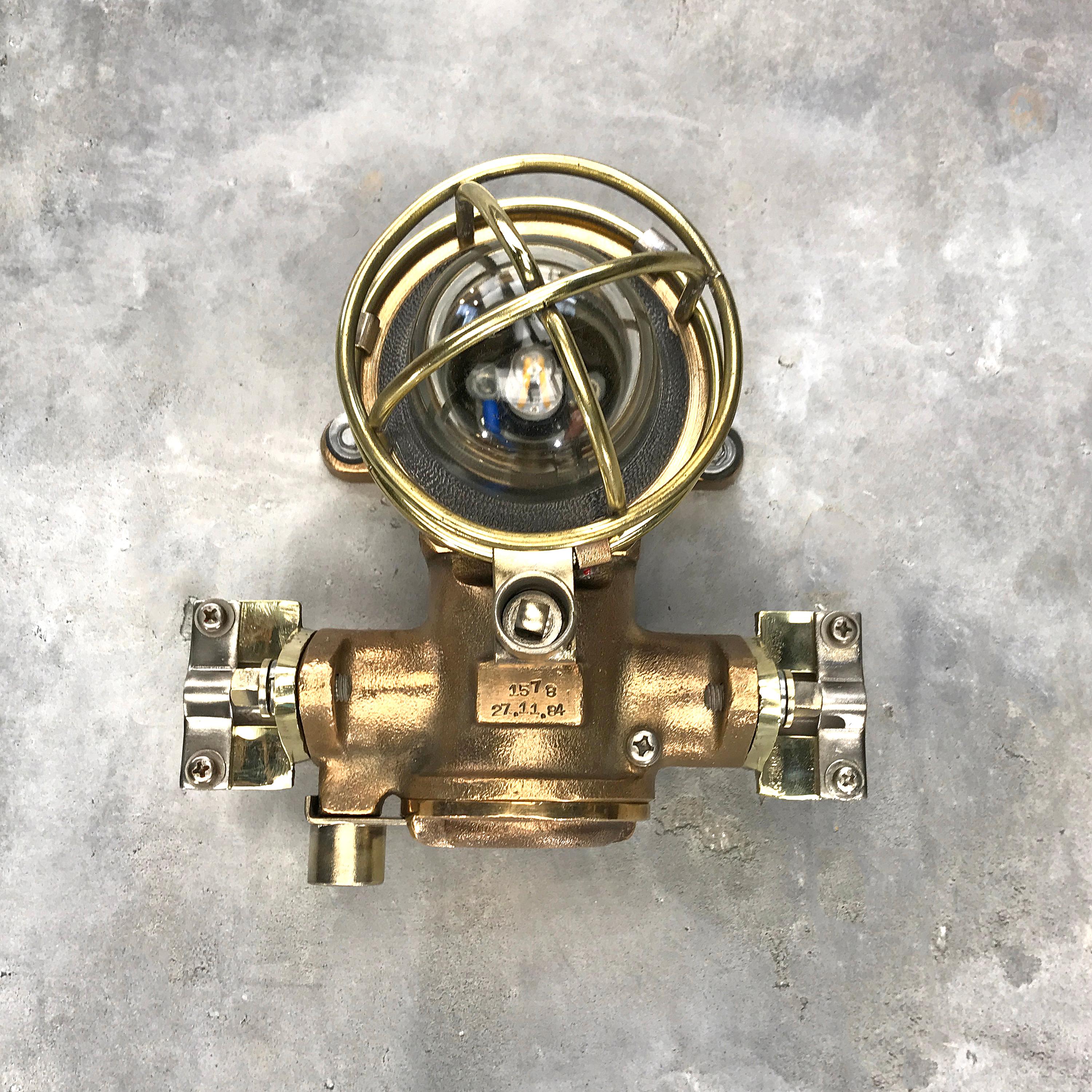 1980s Cast Bronze Flame Proof Water Tight Wall Light, Glass Dome Brass Cage E12 For Sale 1