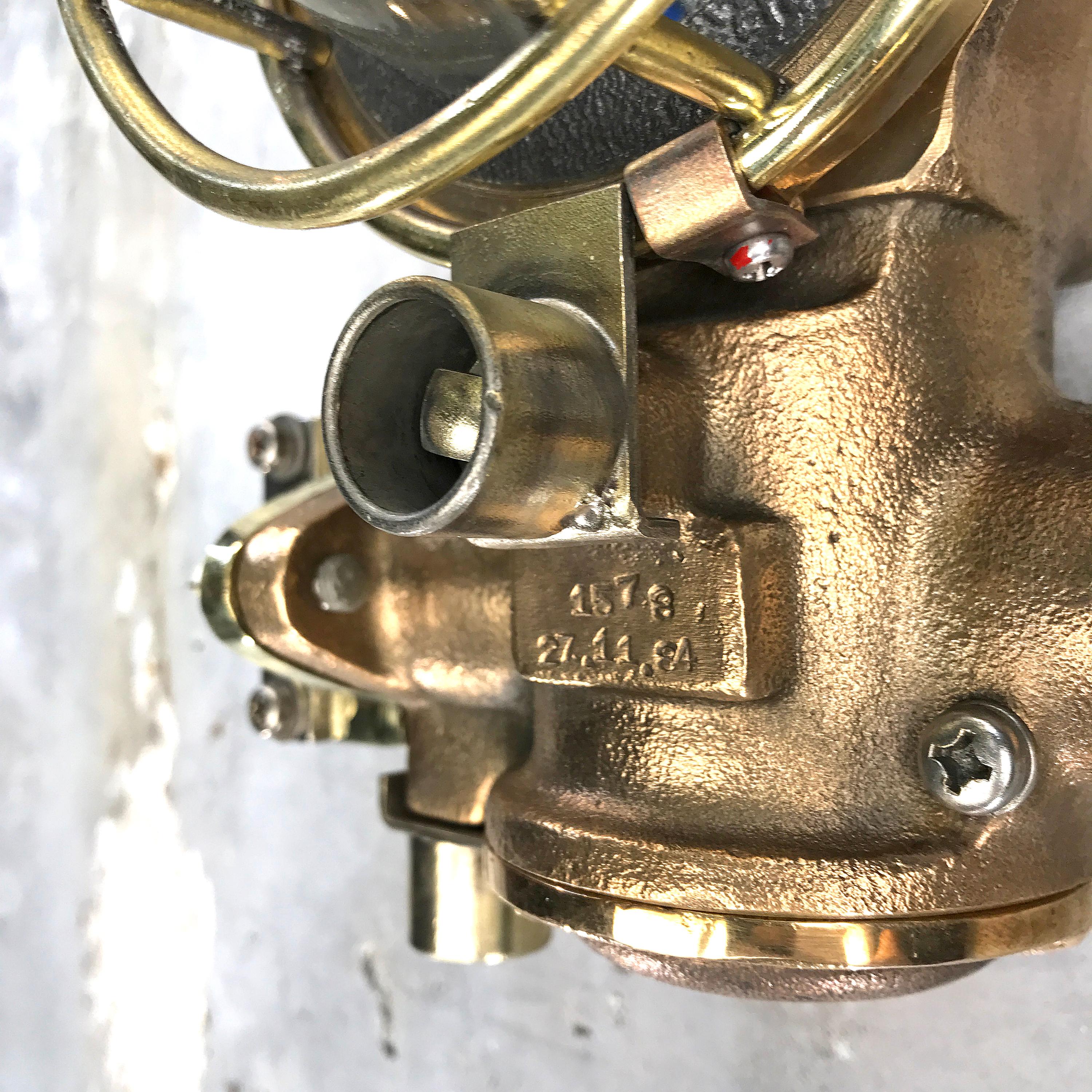 1980s Cast Bronze Flame Proof Water Tight Wall Light, Glass Dome Brass Cage E12 For Sale 2