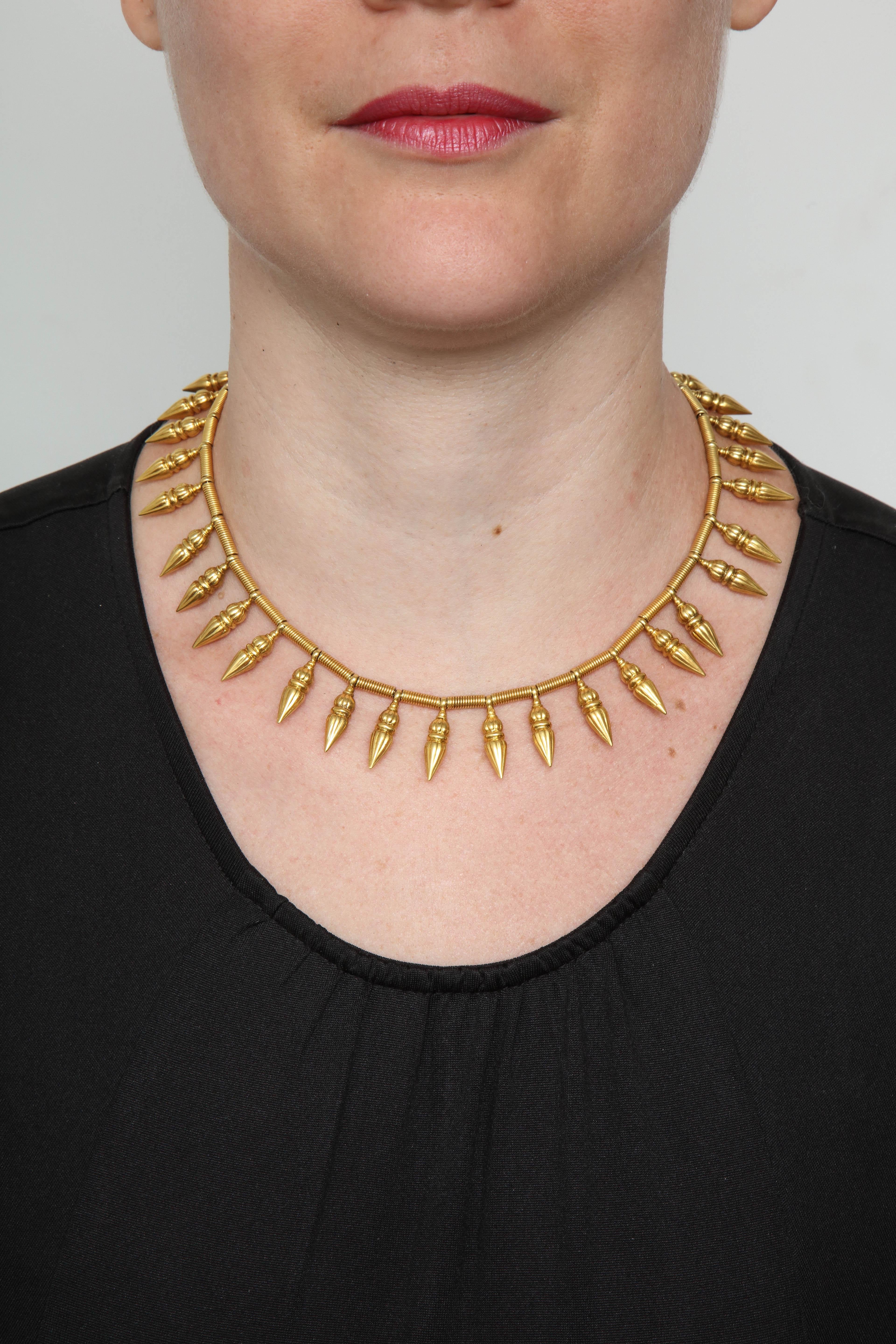 1980s Castellani Cleopatra Style Fringe Pendants High Karat Gold Necklace For Sale 3
