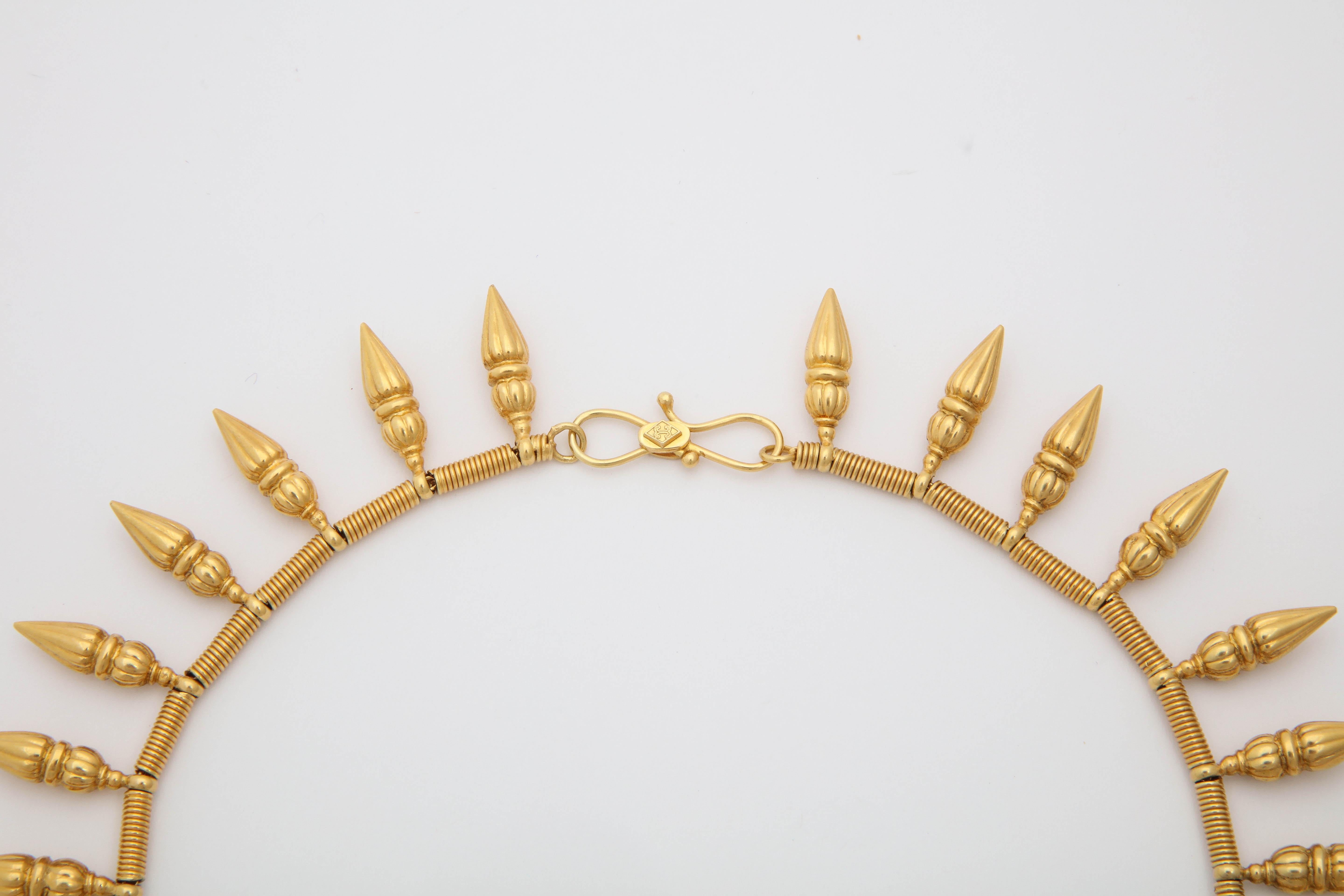 Women's 1980s Castellani Cleopatra Style Fringe Pendants High Karat Gold Necklace For Sale