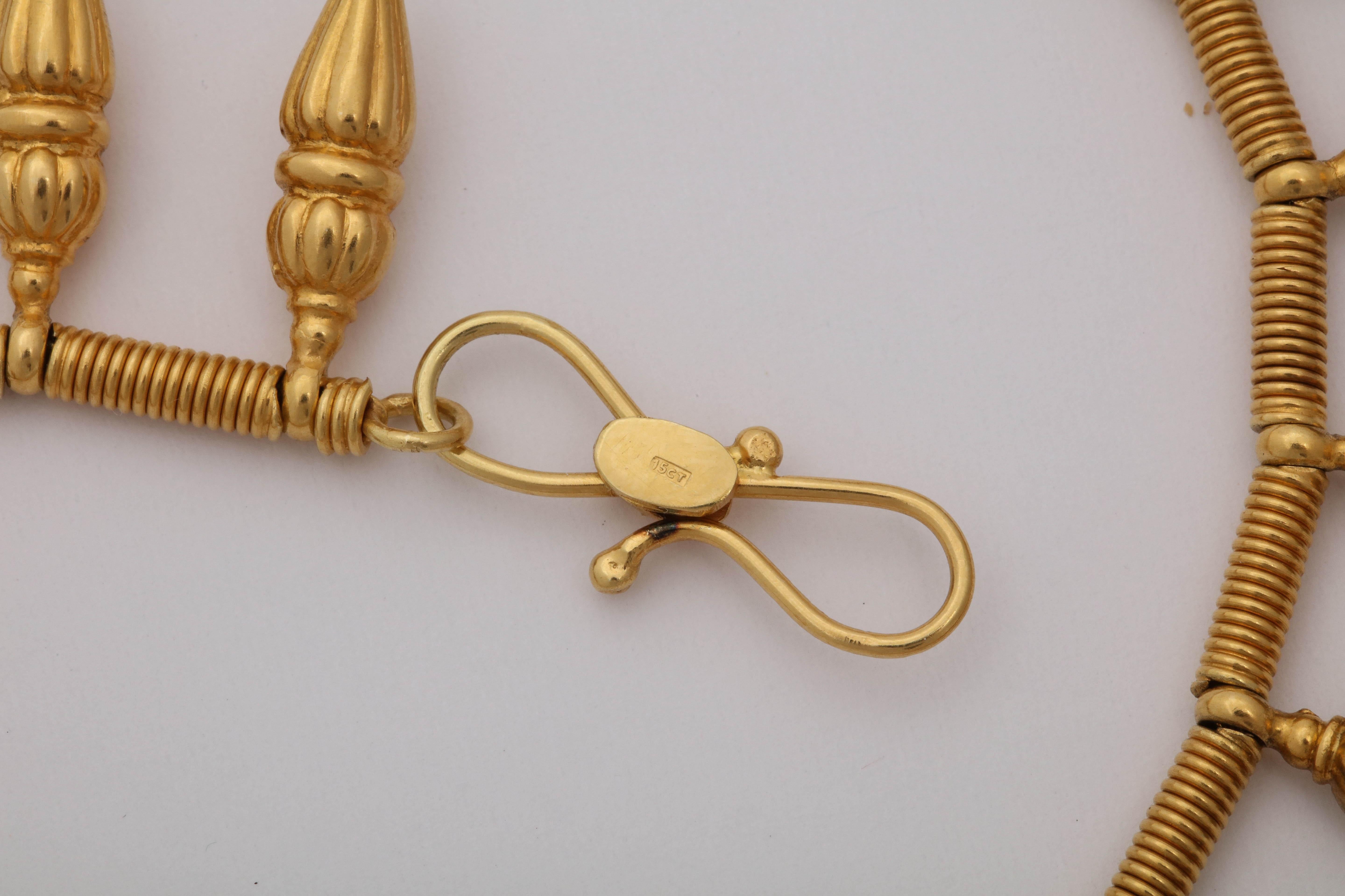 1980s Castellani Cleopatra Style Fringe Pendants High Karat Gold Necklace For Sale 1