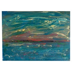 Pintura acrílica abstracta sobre papel "Cat Cay", paisaje de los años 80, de Harry Hilson