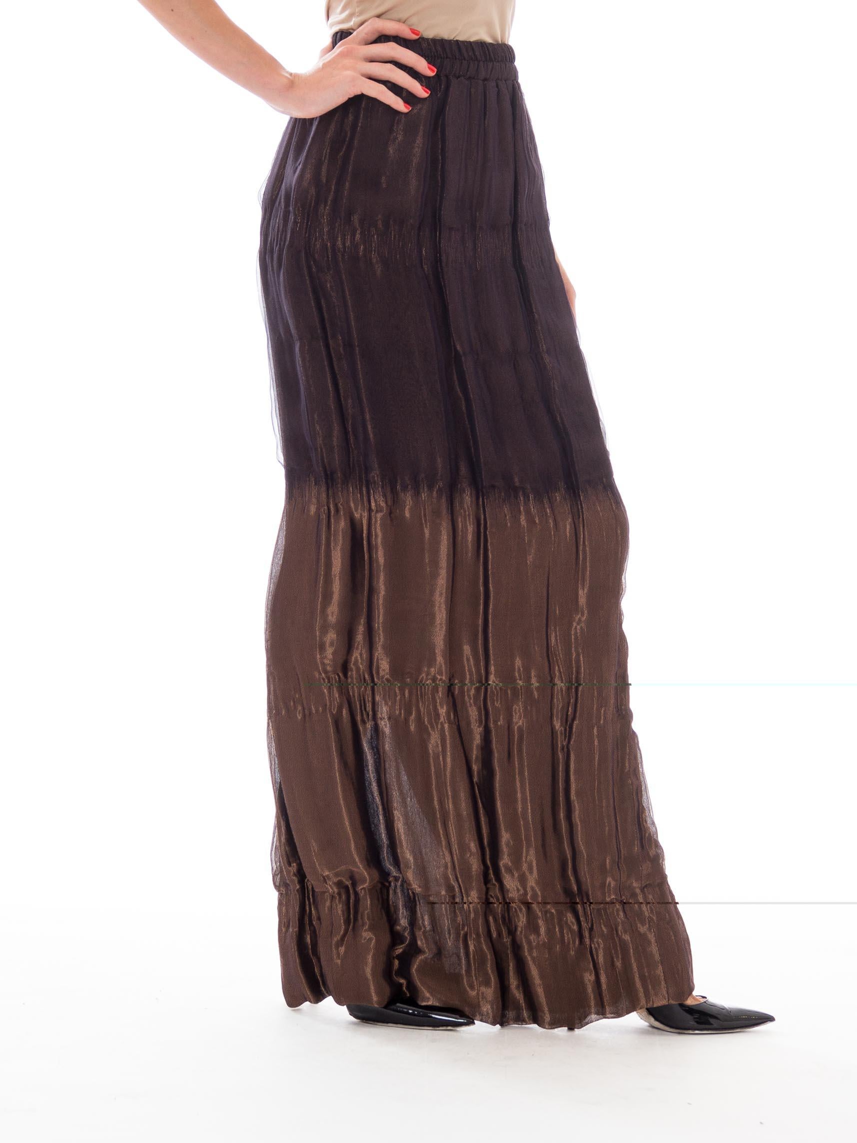 Black 1980S Metallic Bronze Silk Blend Double Woven Lamé & Chiffon Maxi Skirt