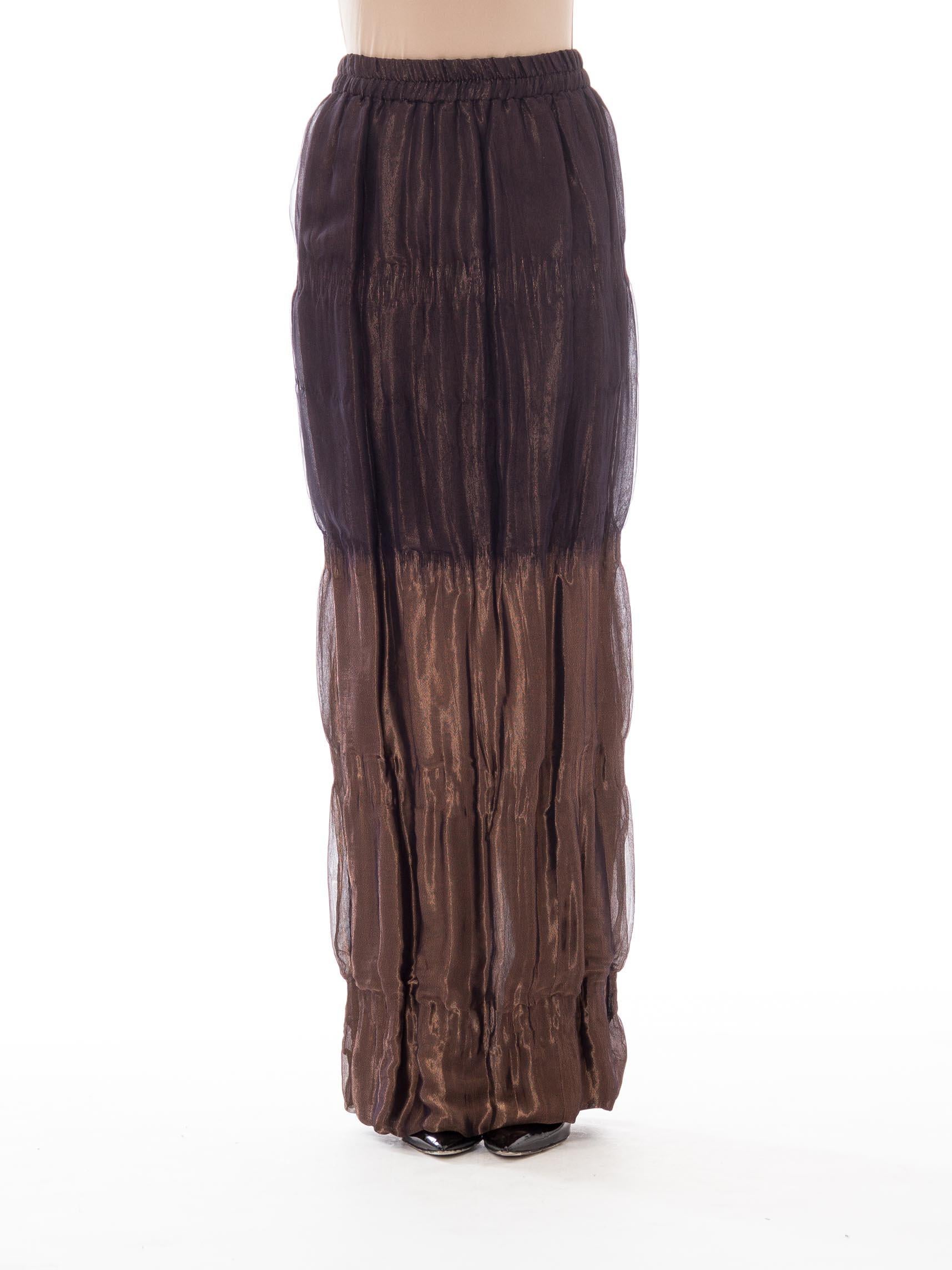 Women's 1980S Metallic Bronze Silk Blend Double Woven Lamé & Chiffon Maxi Skirt