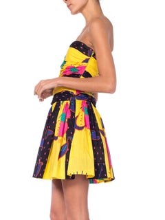 1980s Cathy Hardwick Printed Strapless Mini Dress