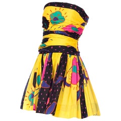 1980s Cathy Hardwick Printed Strapless Mini Dress