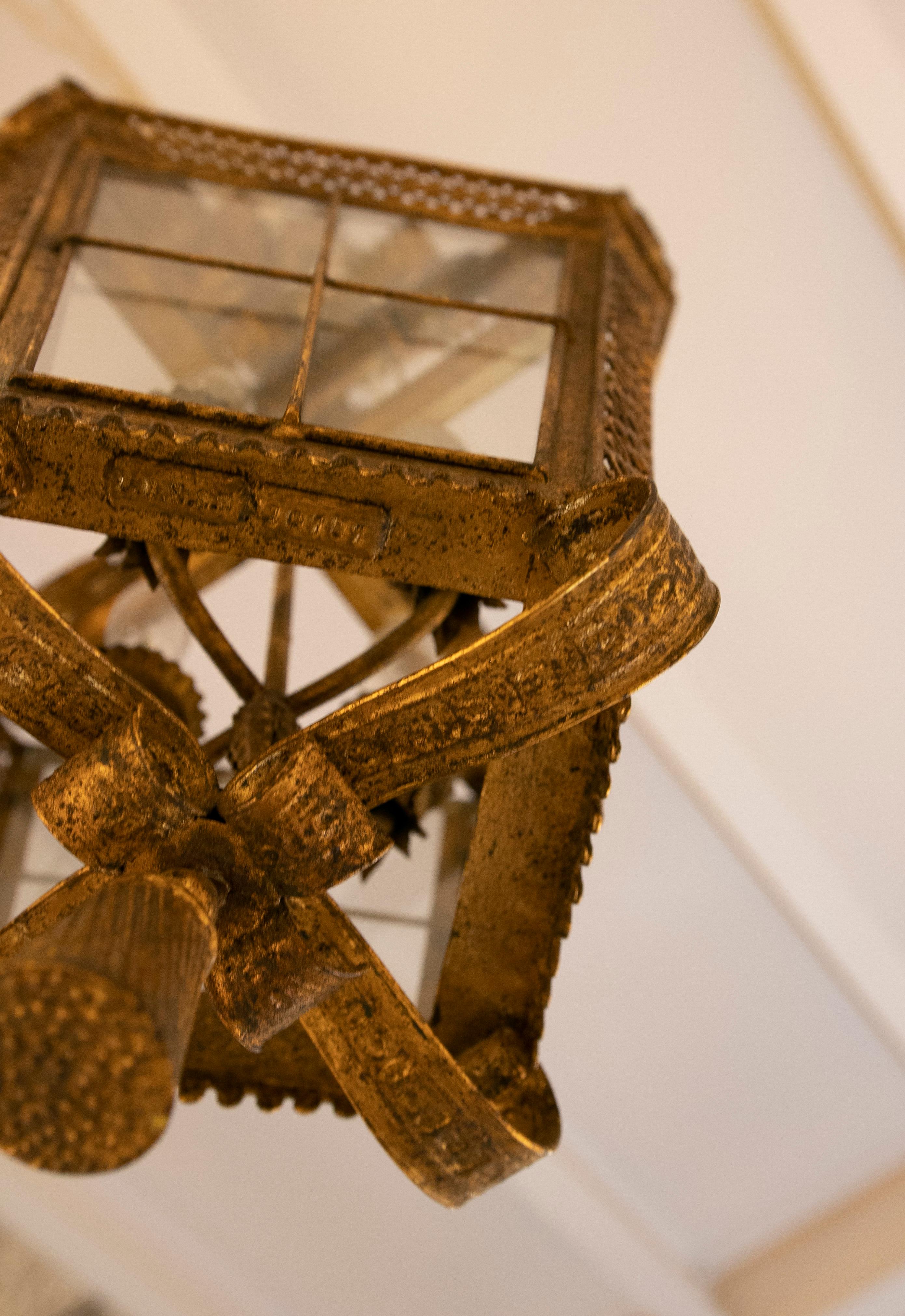 1980s Ceiling Lantern in Gilded Iron 5