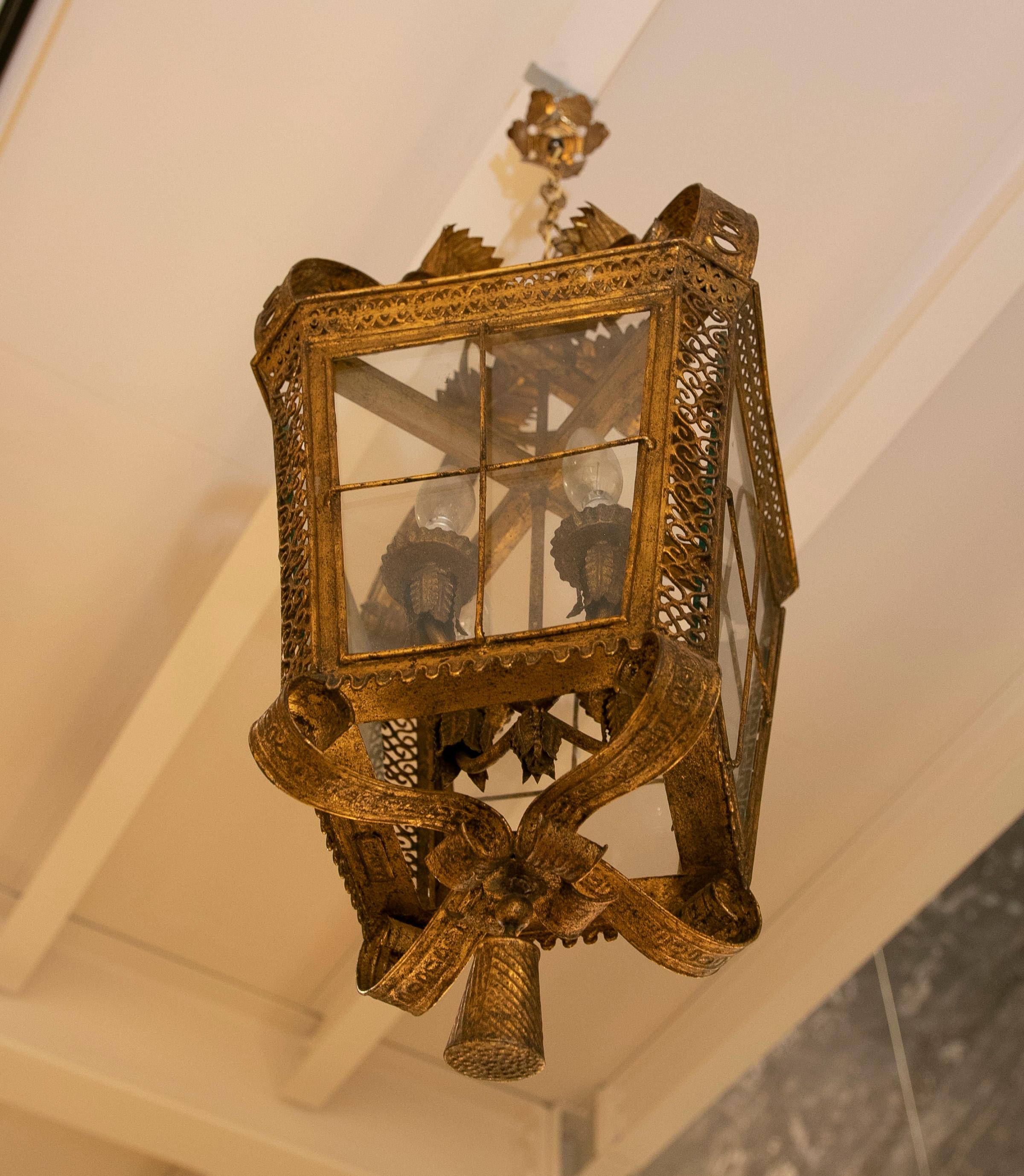 1980s Ceiling Lantern in Gilded Iron In Good Condition In Marbella, ES