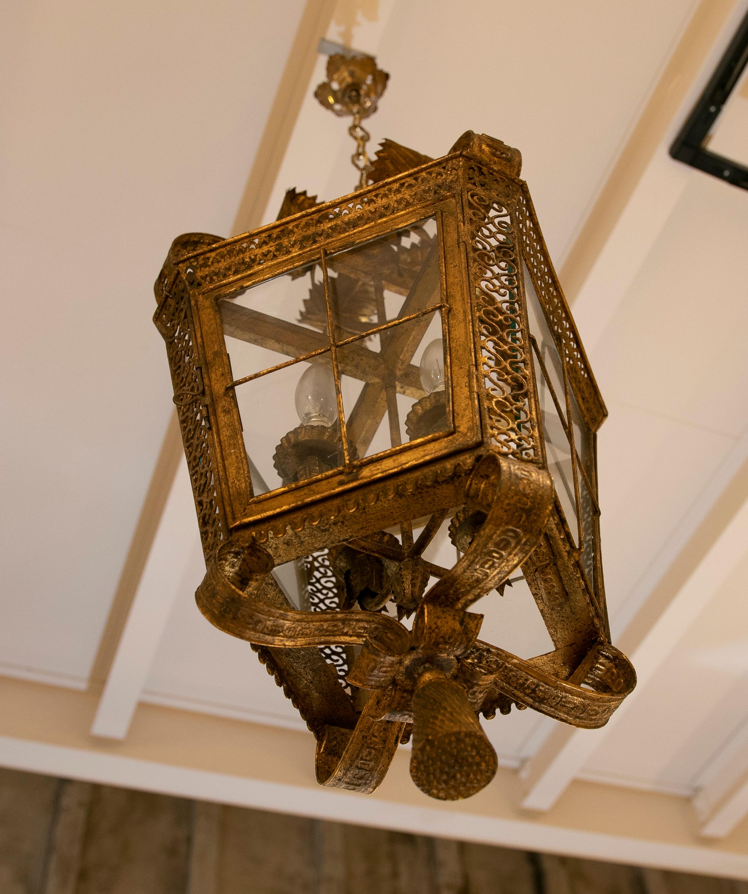 20th Century 1980s Ceiling Lantern in Gilded Iron