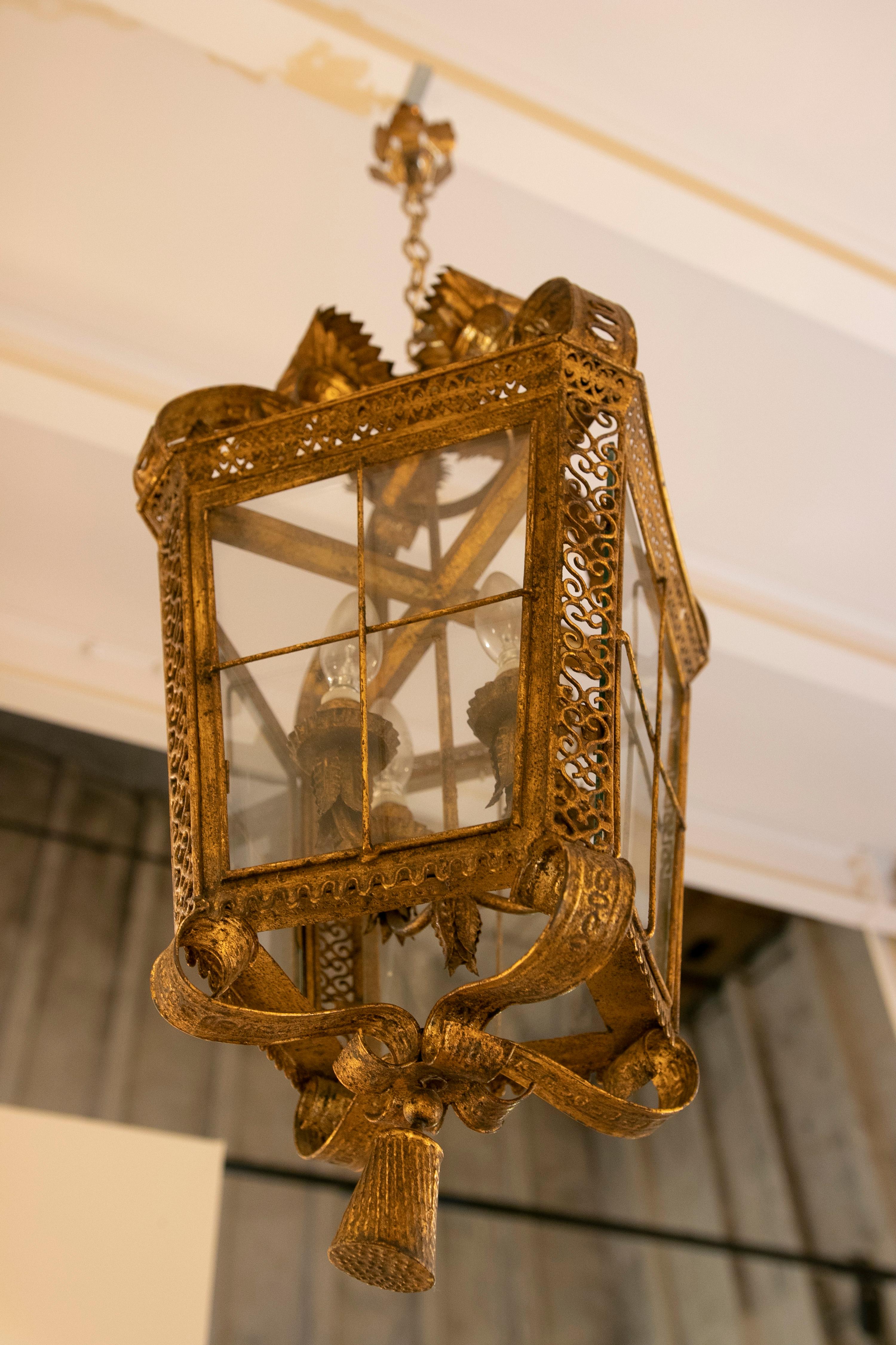 1980s Ceiling Lantern in Gilded Iron 3