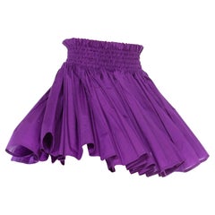 1980S Celeste Purple  Pleated Cotton Mini Skirt With Elastic Waist