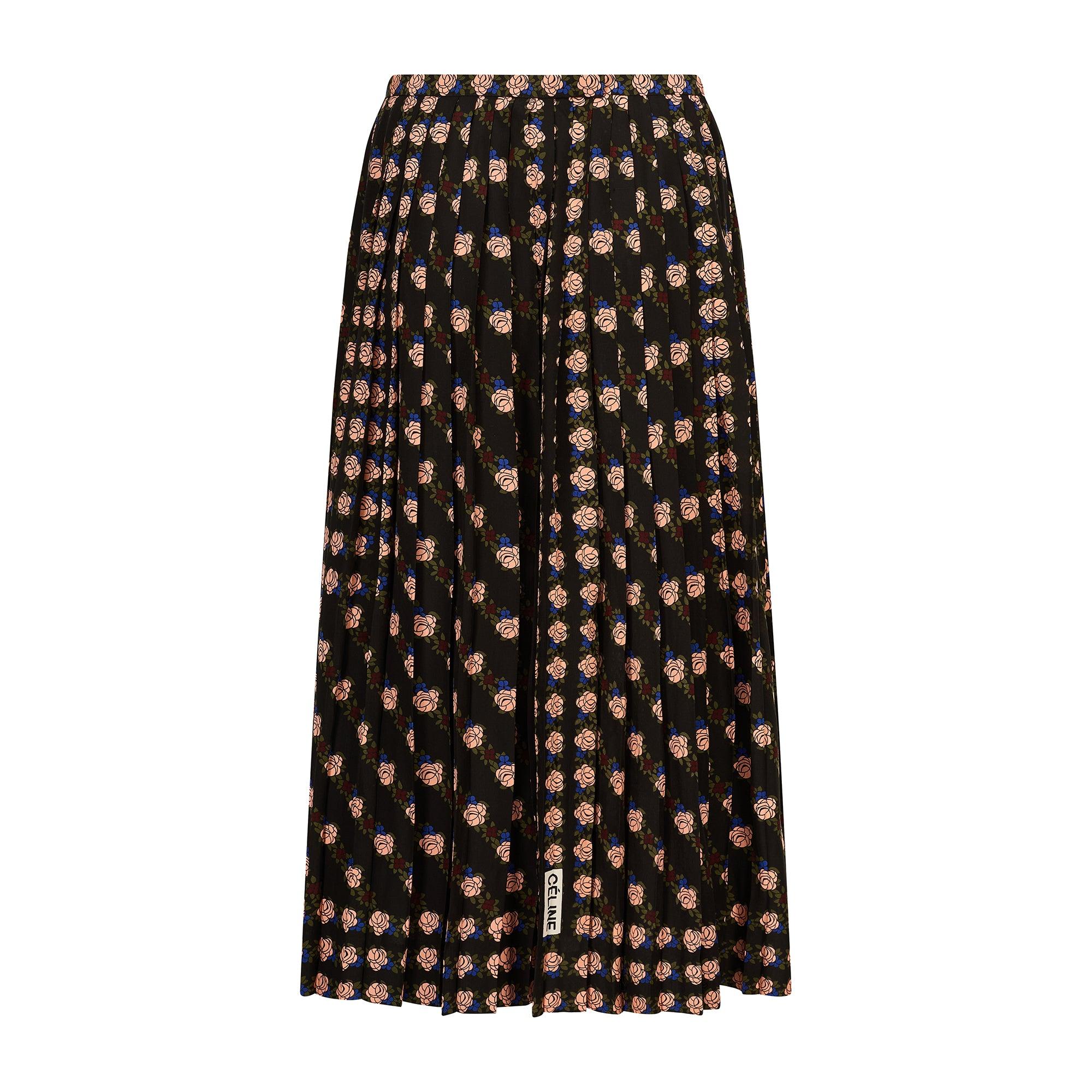 Traje de falda de gasa floral negra y rosa Céline de los años 80 en Excelente estado para la venta en London, GB