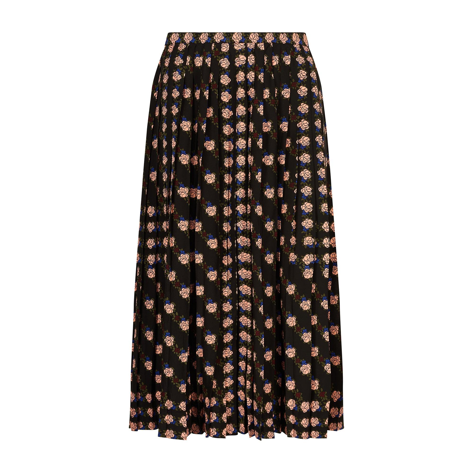De las mujeres Traje de falda de gasa floral negra y rosa Céline de los años 80 en venta