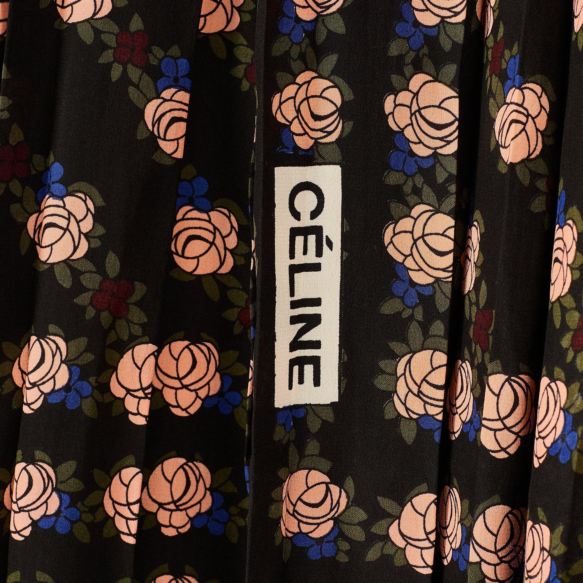 Traje de falda de gasa floral negra y rosa Céline de los años 80 en venta 1