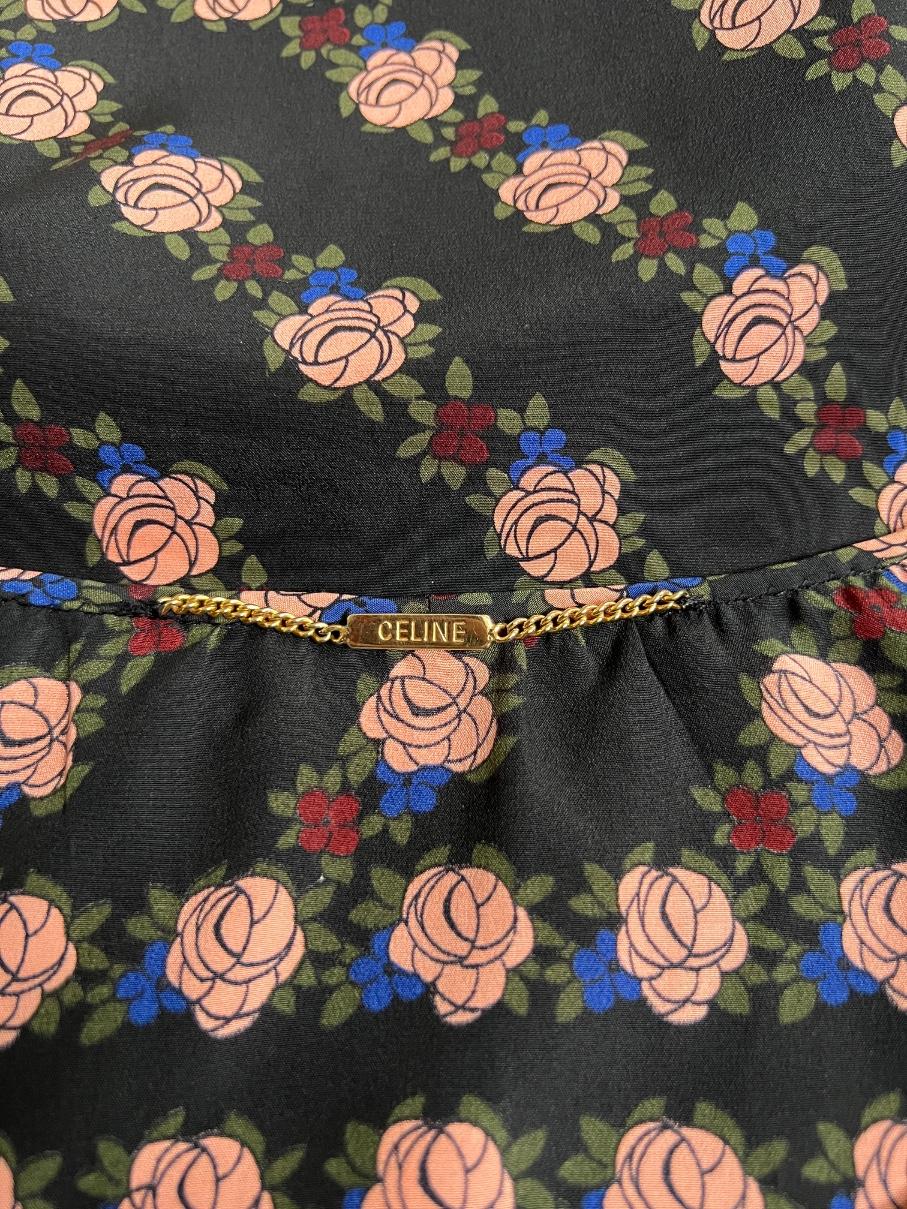 Traje de falda de gasa floral negra y rosa Céline de los años 80 en venta 2