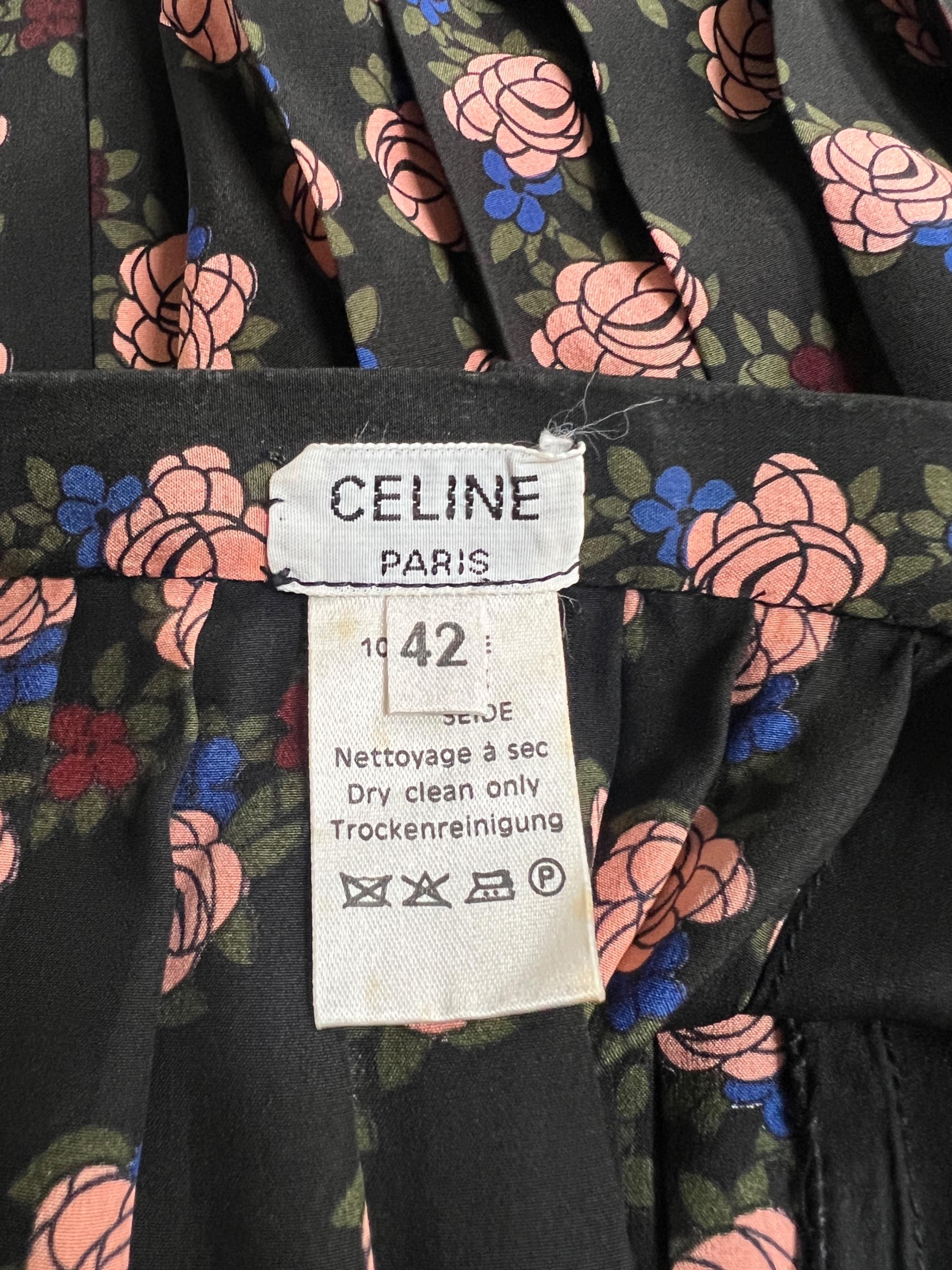 Traje de falda de gasa floral negra y rosa Céline de los años 80 en venta 3