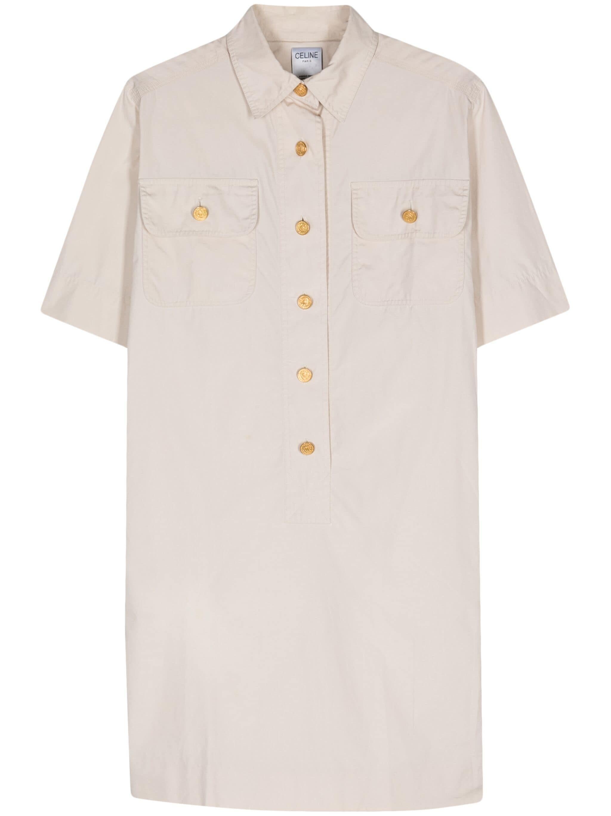 1980s Celine Camel Cotton Safari Dress In Good Condition For Sale In Paris, FR