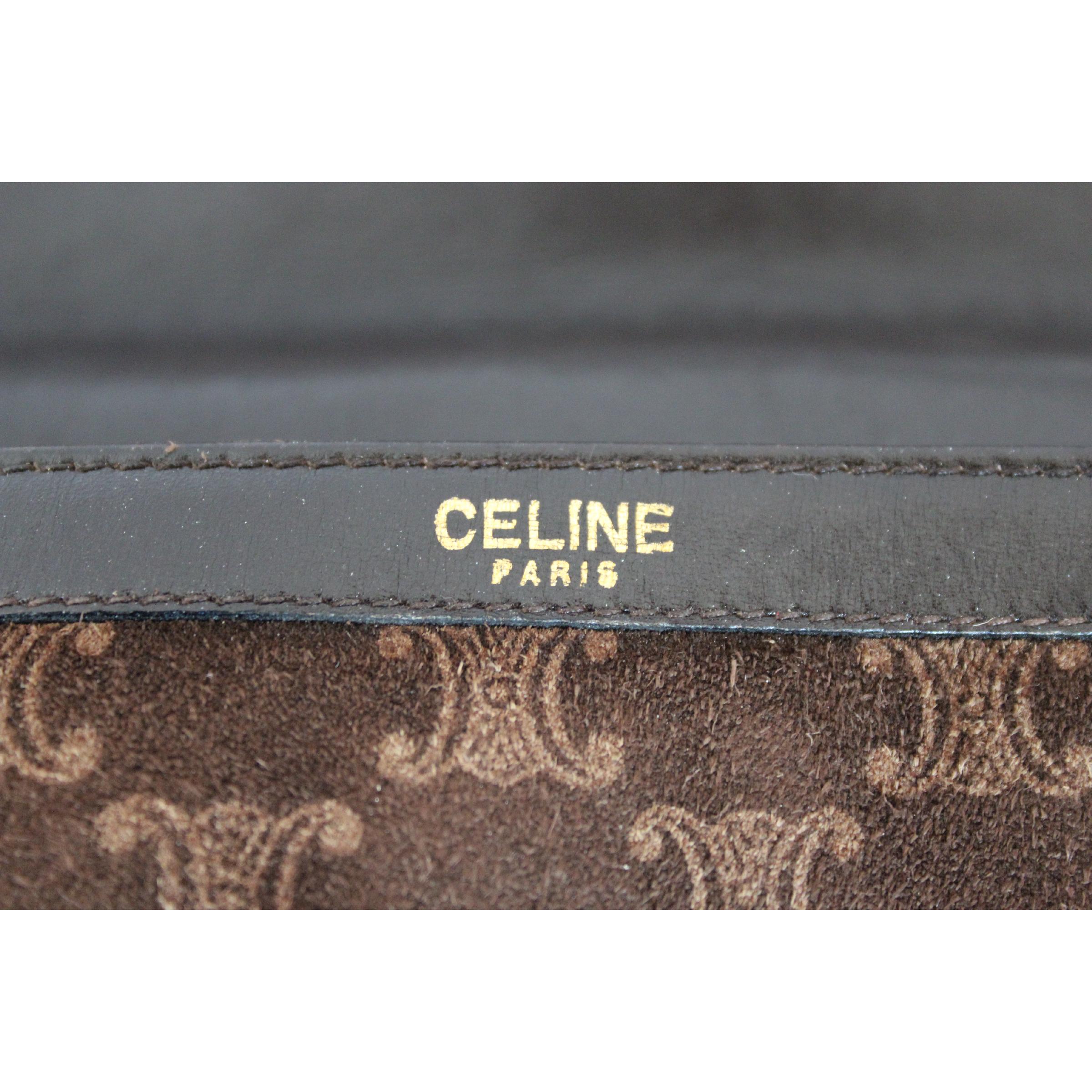 1980s Celine Leather Velevt Brown Shoulder Bag  5