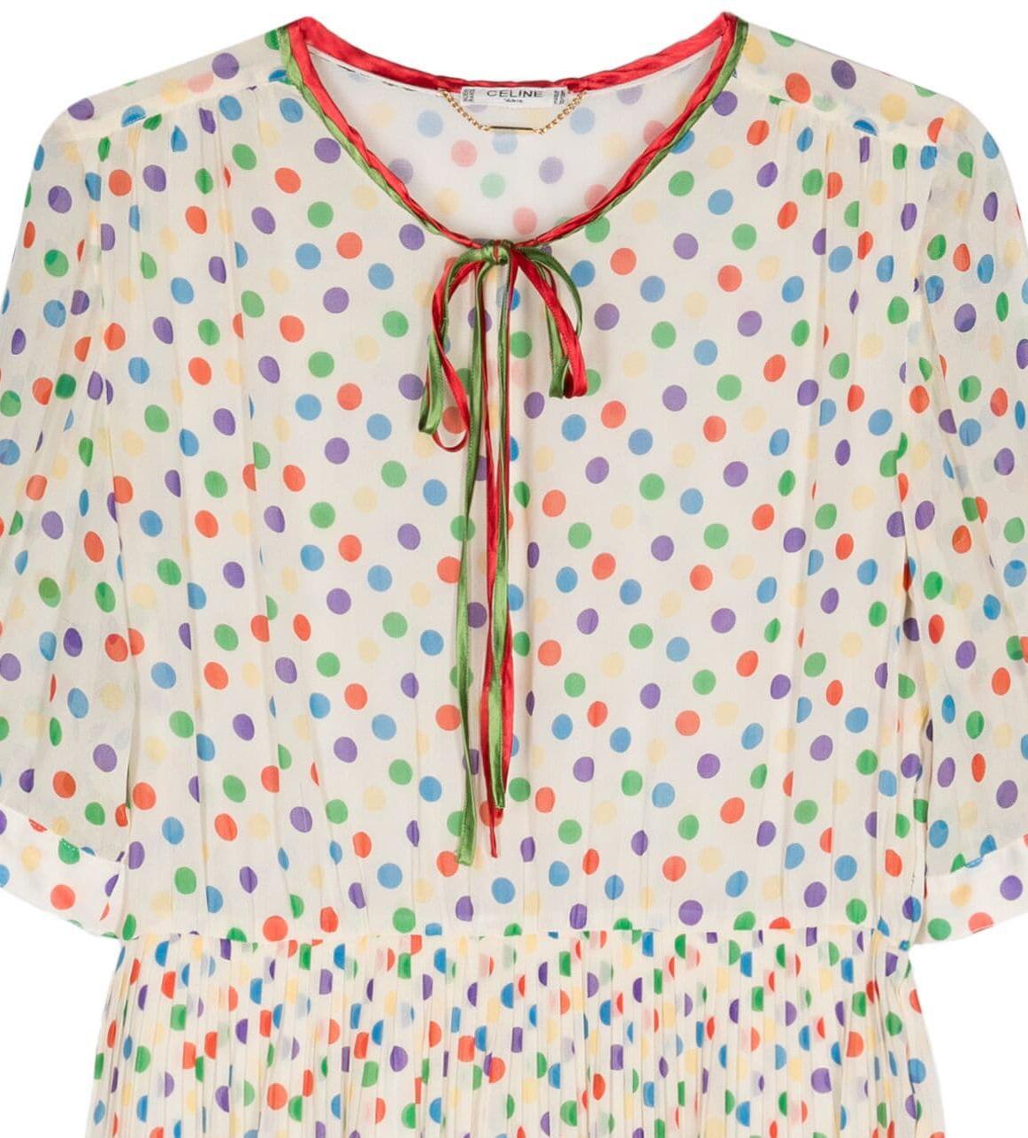 Beige 1980s Celine Polka-Dot Dress For Sale