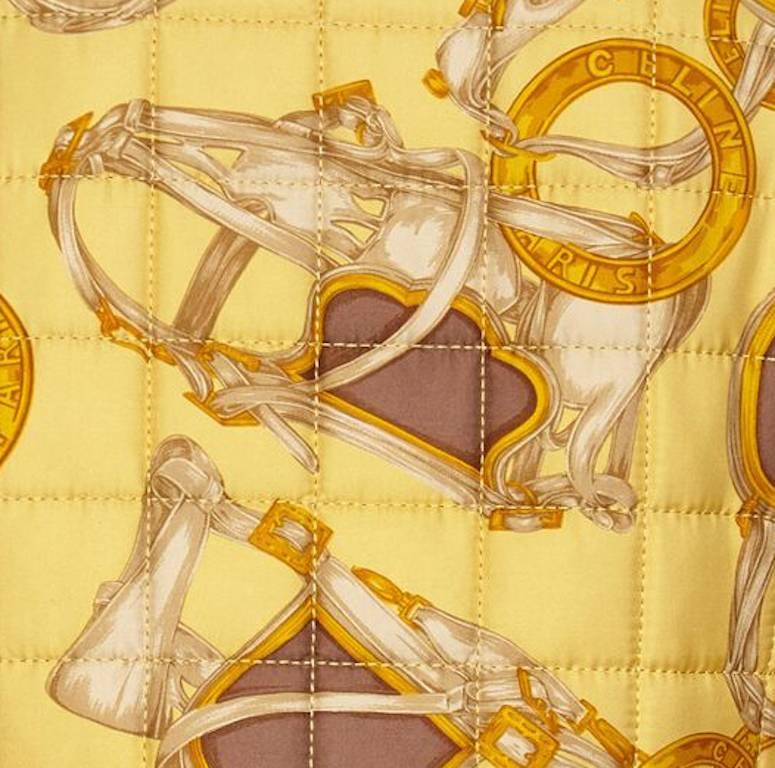1980s Celine Yellow Equestrian Print Silk Quilted Jacket In Excellent Condition In London, GB