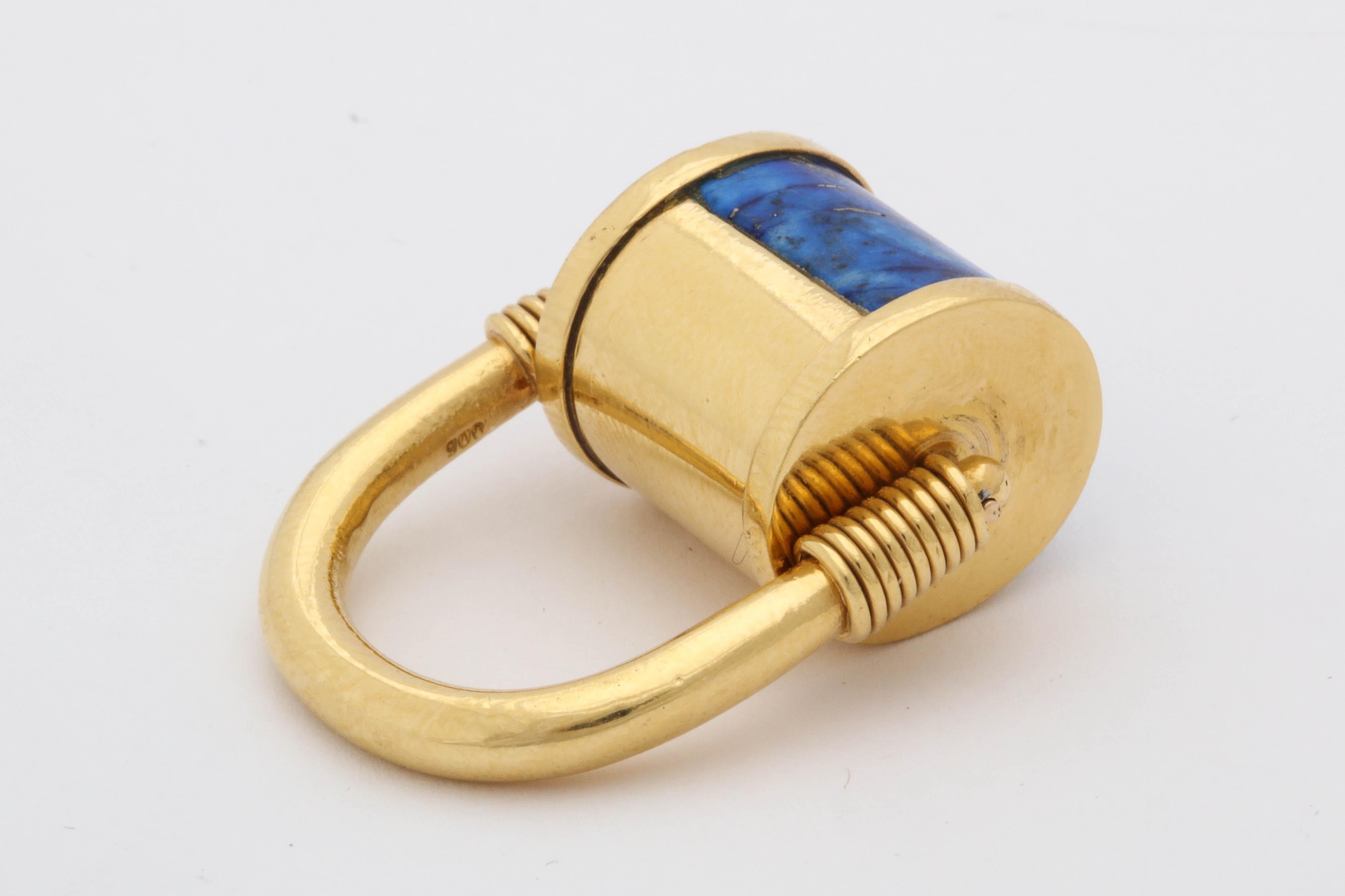 1980s Cellini Padlock Design Reversible Lapis Lazuli and Gold Rolltop Ring 6