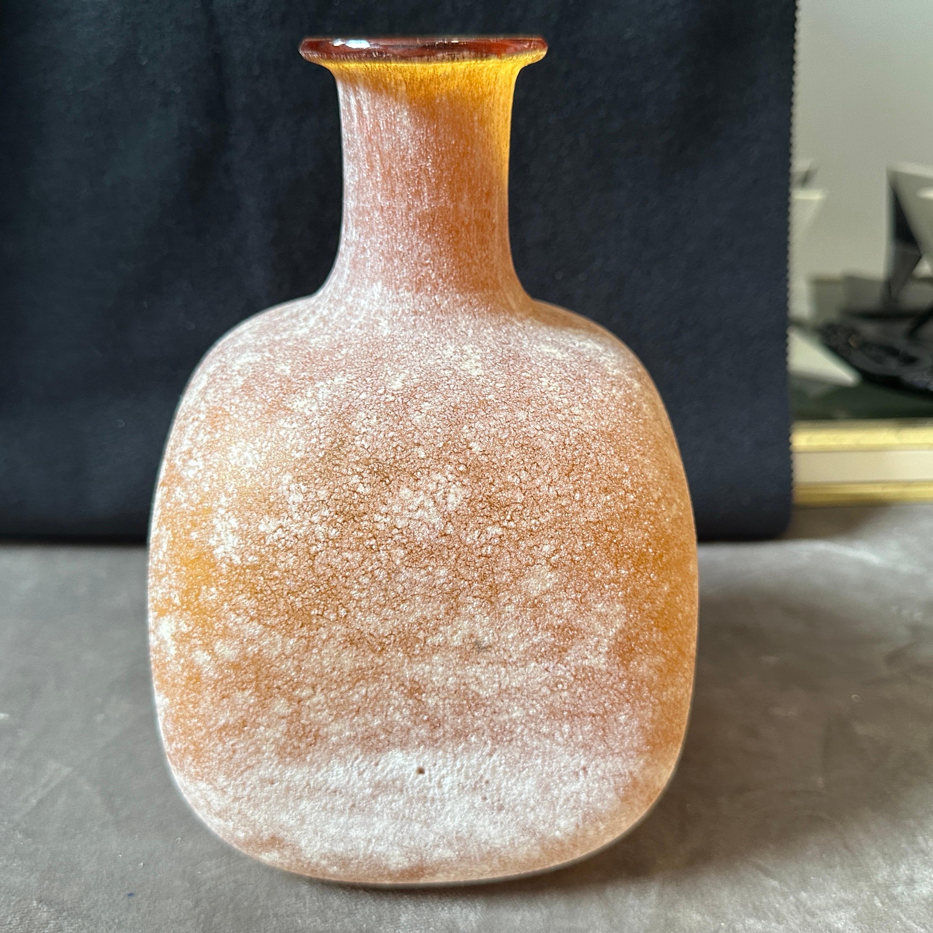 1980s Cenedese Style Organic Yellow Scavo Murano Glass Square Vase 7