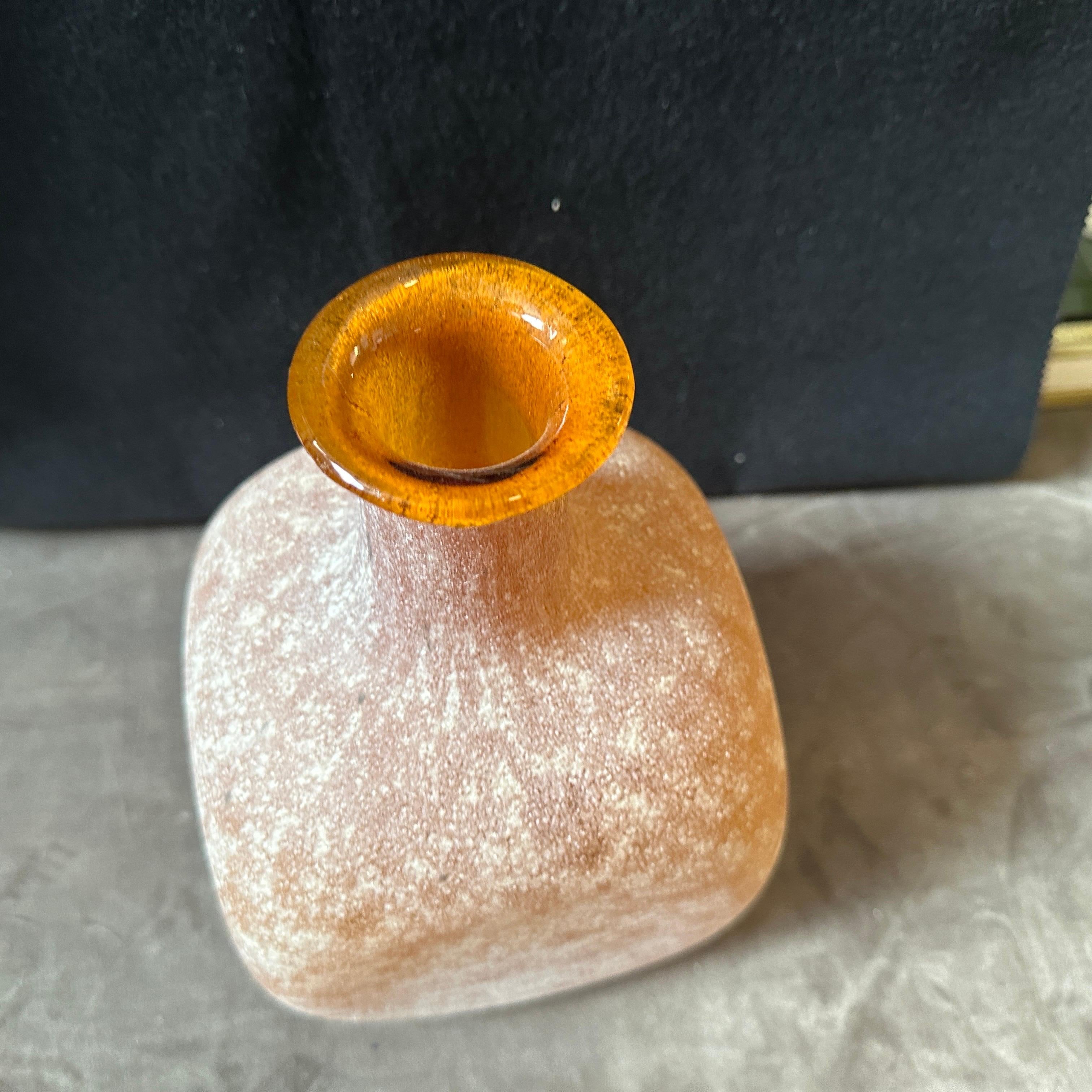 Organic Modern 1980s Cenedese Style Organic Yellow Scavo Murano Glass Square Vase