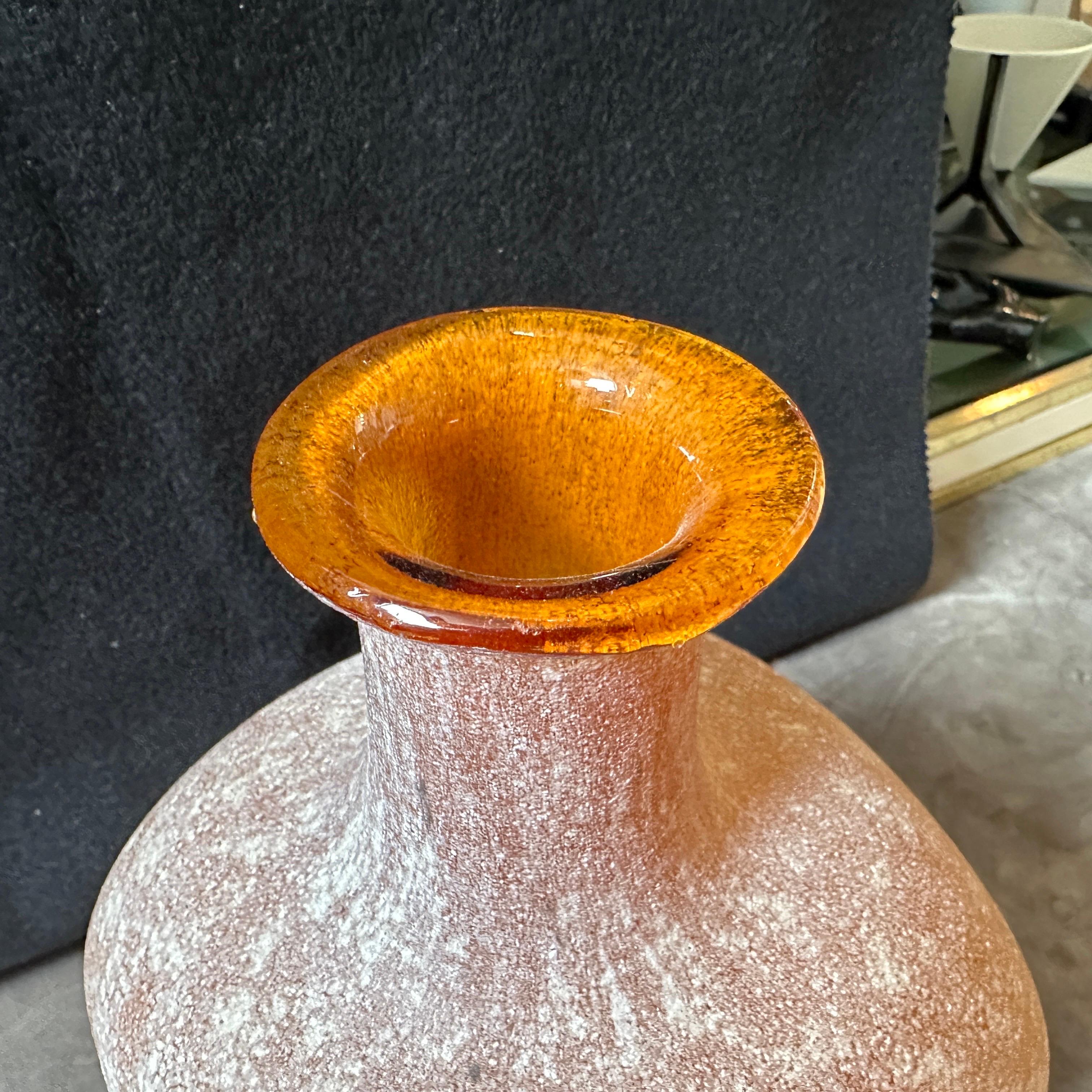 20th Century 1980s Cenedese Style Organic Yellow Scavo Murano Glass Square Vase