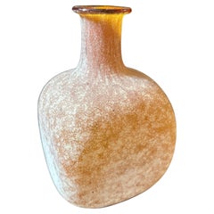 Vintage 1980s Cenedese Style Organic Yellow Scavo Murano Glass Square Vase