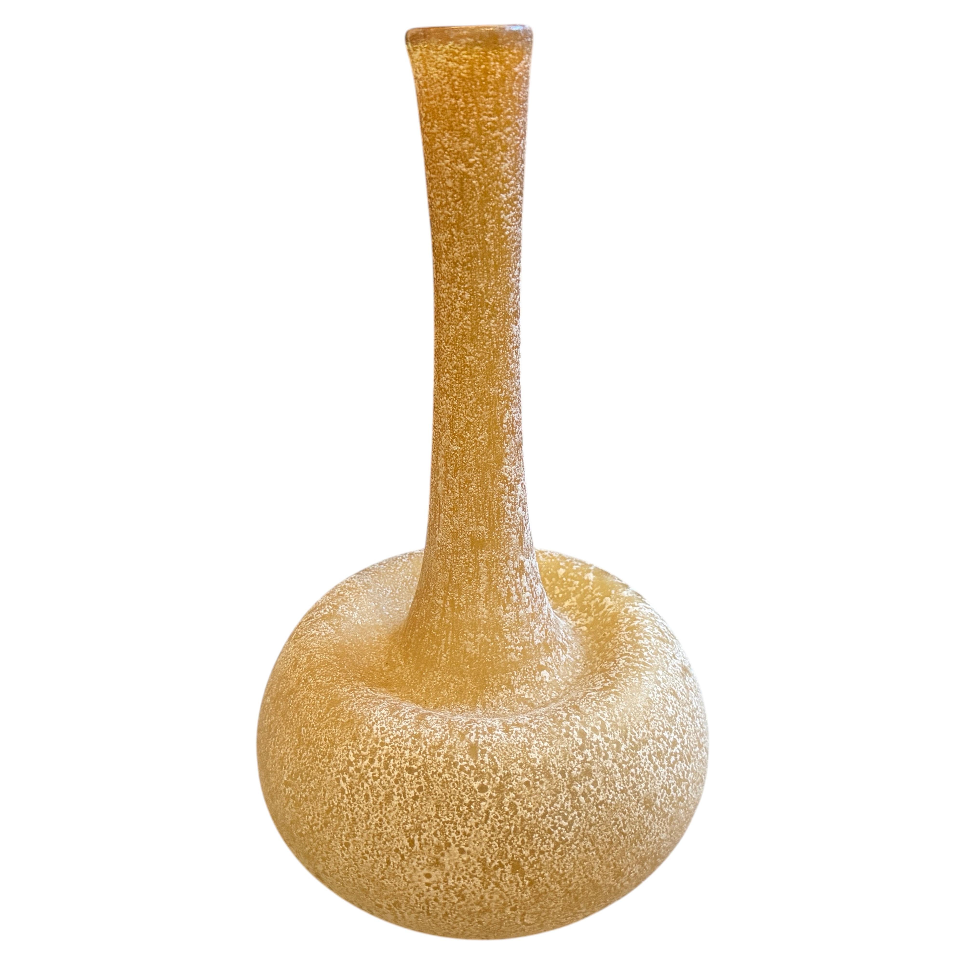 1980s Cenedese Style Yellow Scavo Murano Glass Vase For Sale