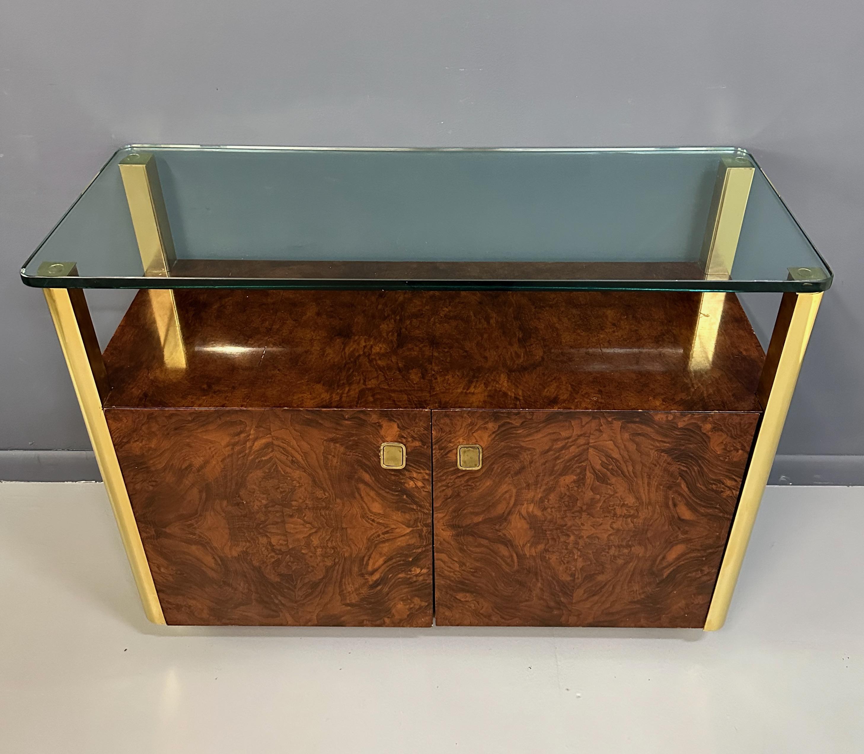 1980s Century Furniture Burl and Brass Bar Cart with Glass Shelf Mid Century 3