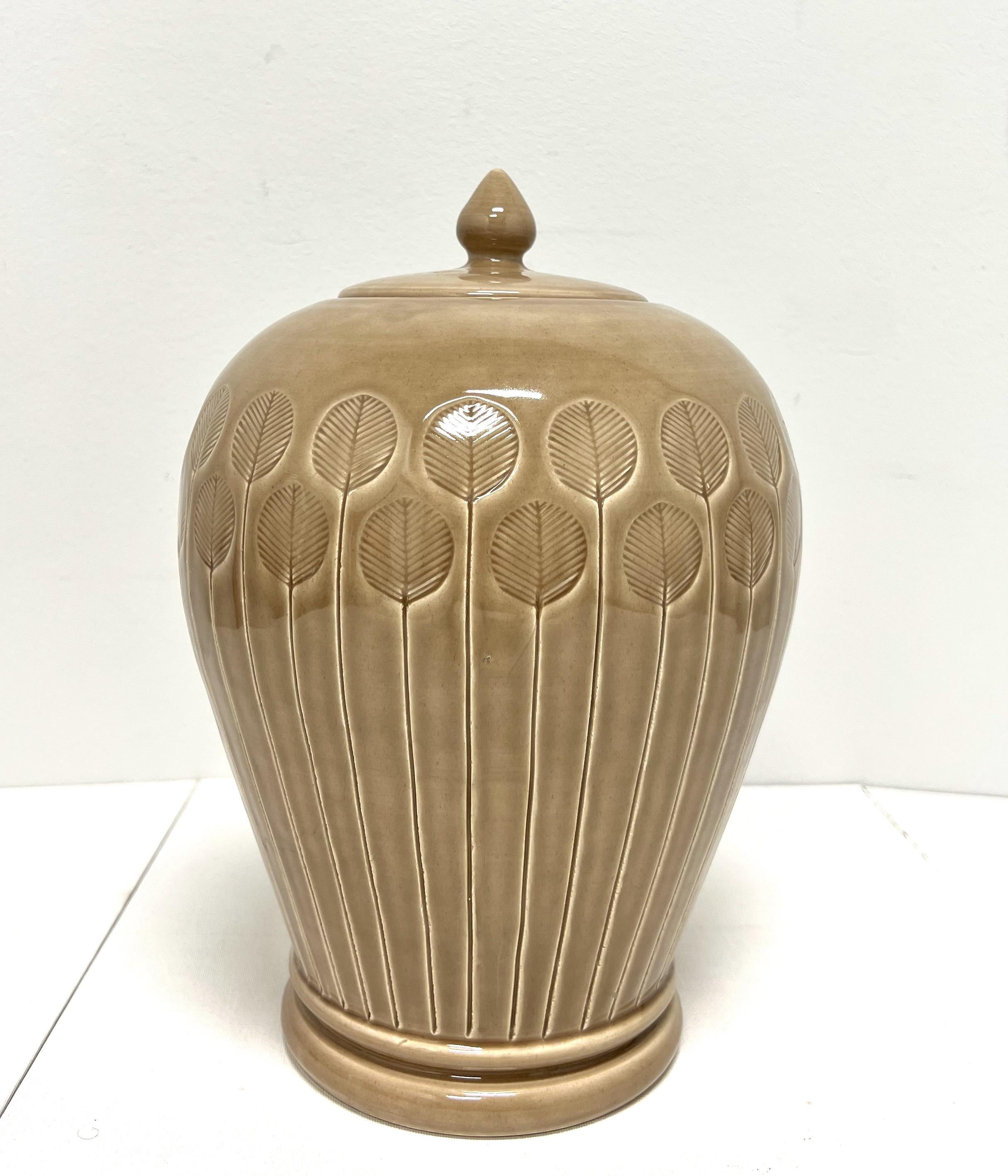 Chinese 1980's Ceramic Abstract Flower Ginger Jar For Sale