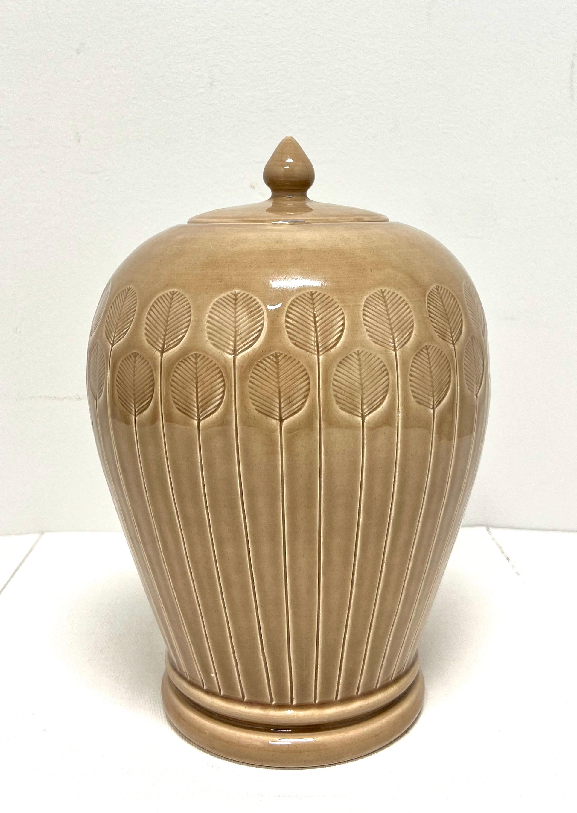 1980's Ceramic Abstract Flower Ginger Jar For Sale 1