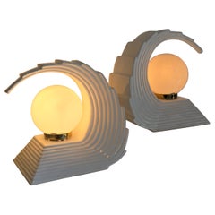 1980s Ceramic and Glass Wave Table Lamp
