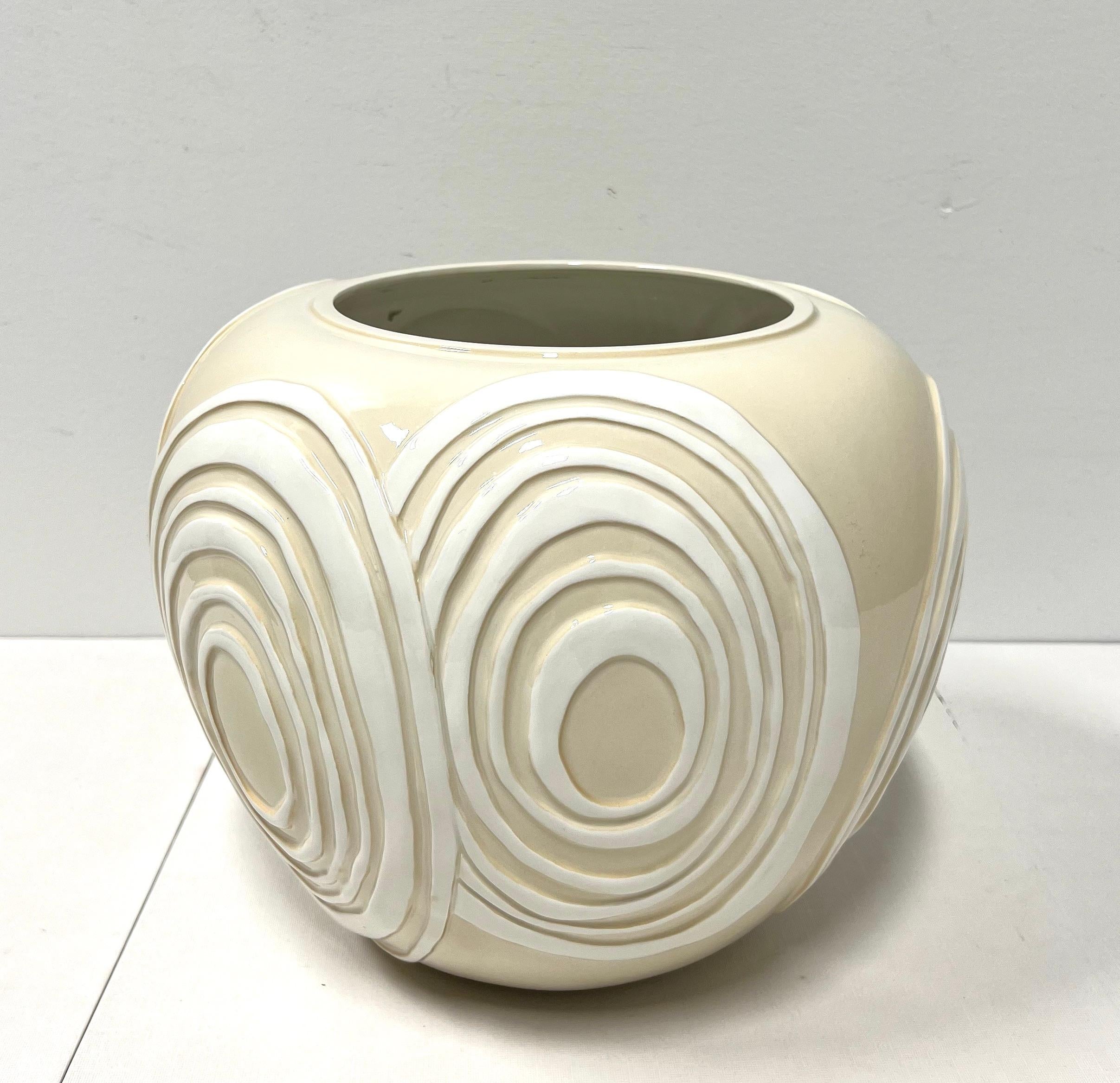 Modern 1980's Ceramic Contemporary Swirl Design Large Bowl For Sale