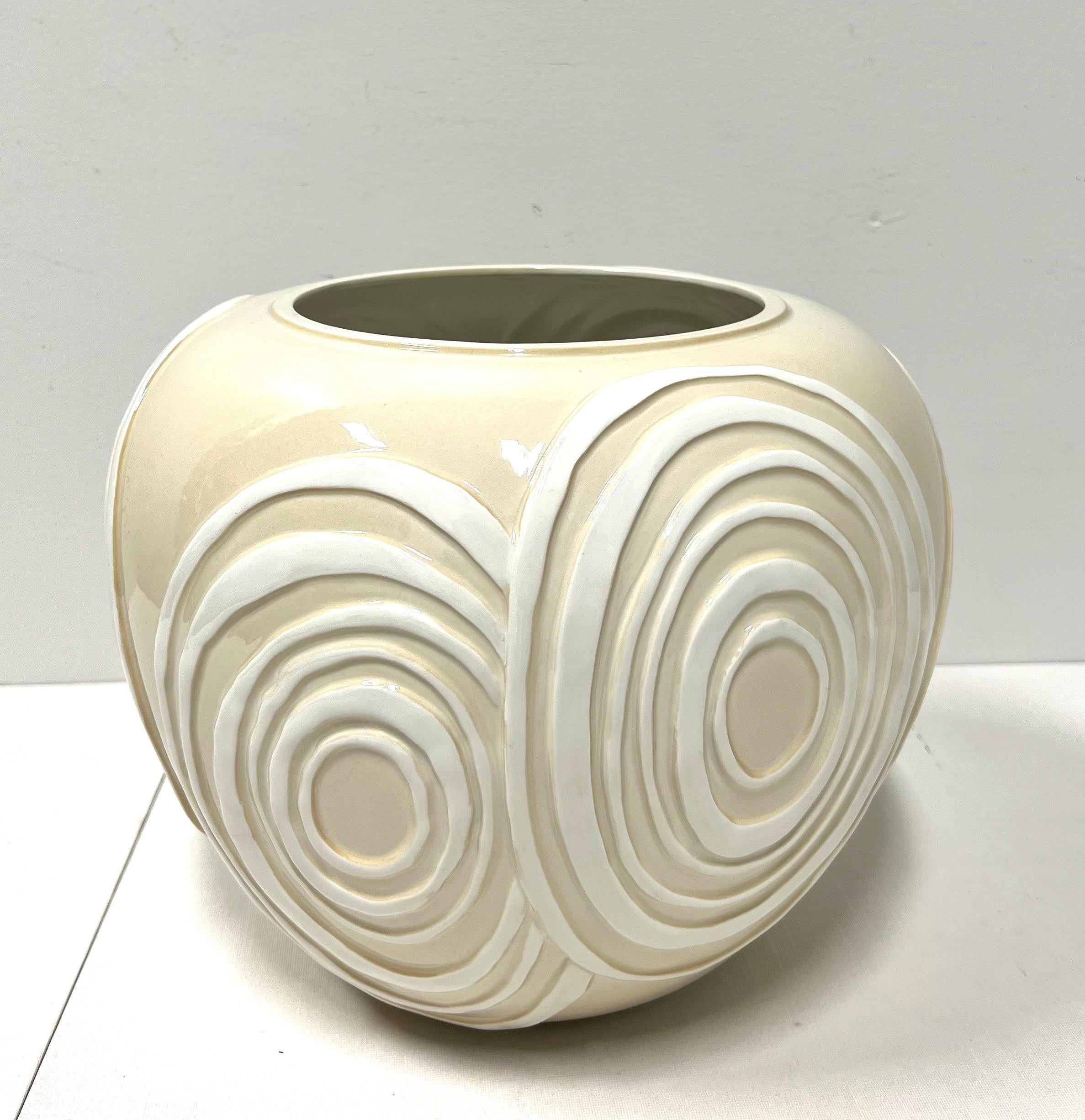 1980's Ceramic Contemporary Swirl Design Large Bowl For Sale 1