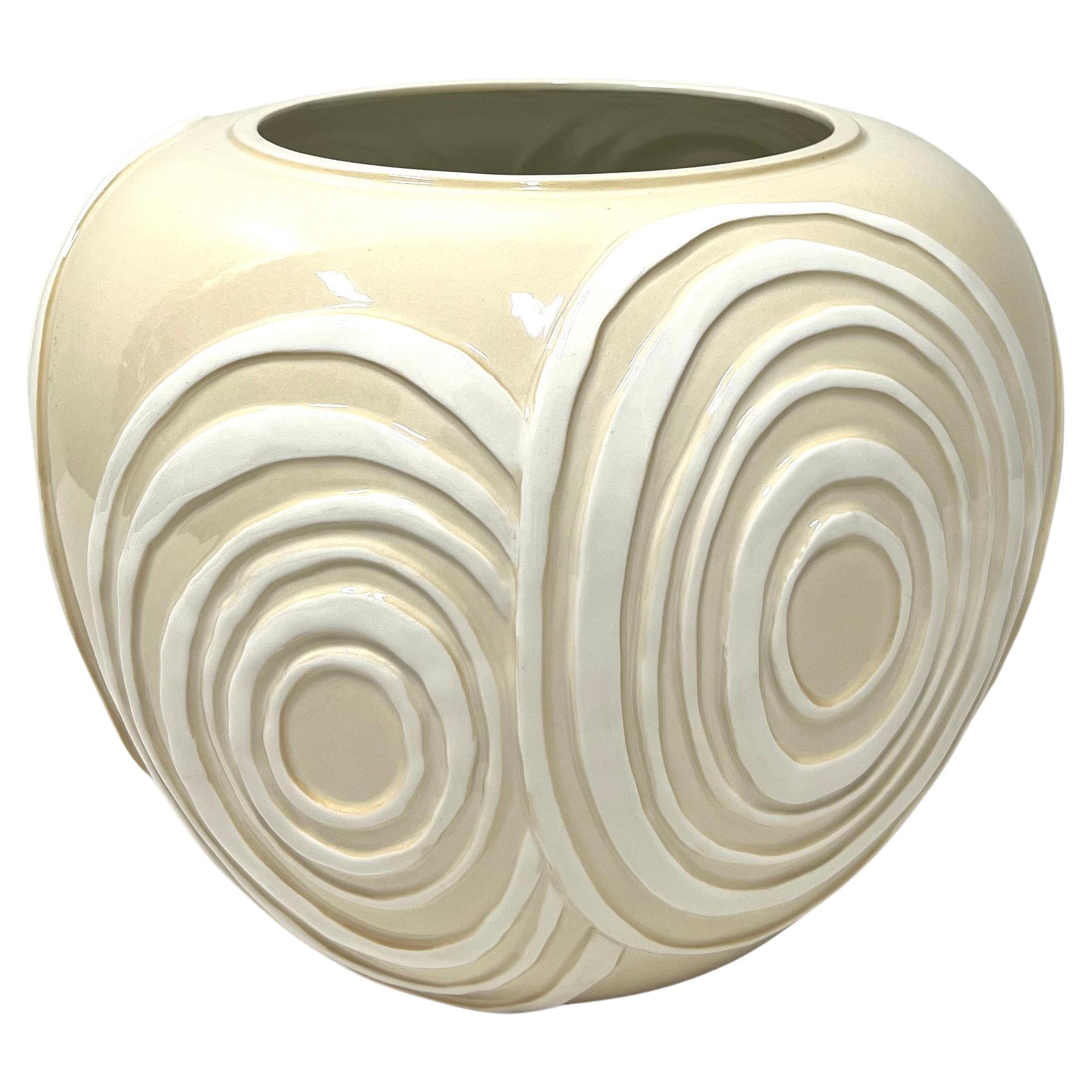 1980's Ceramic Contemporary Swirl Design Large Bowl