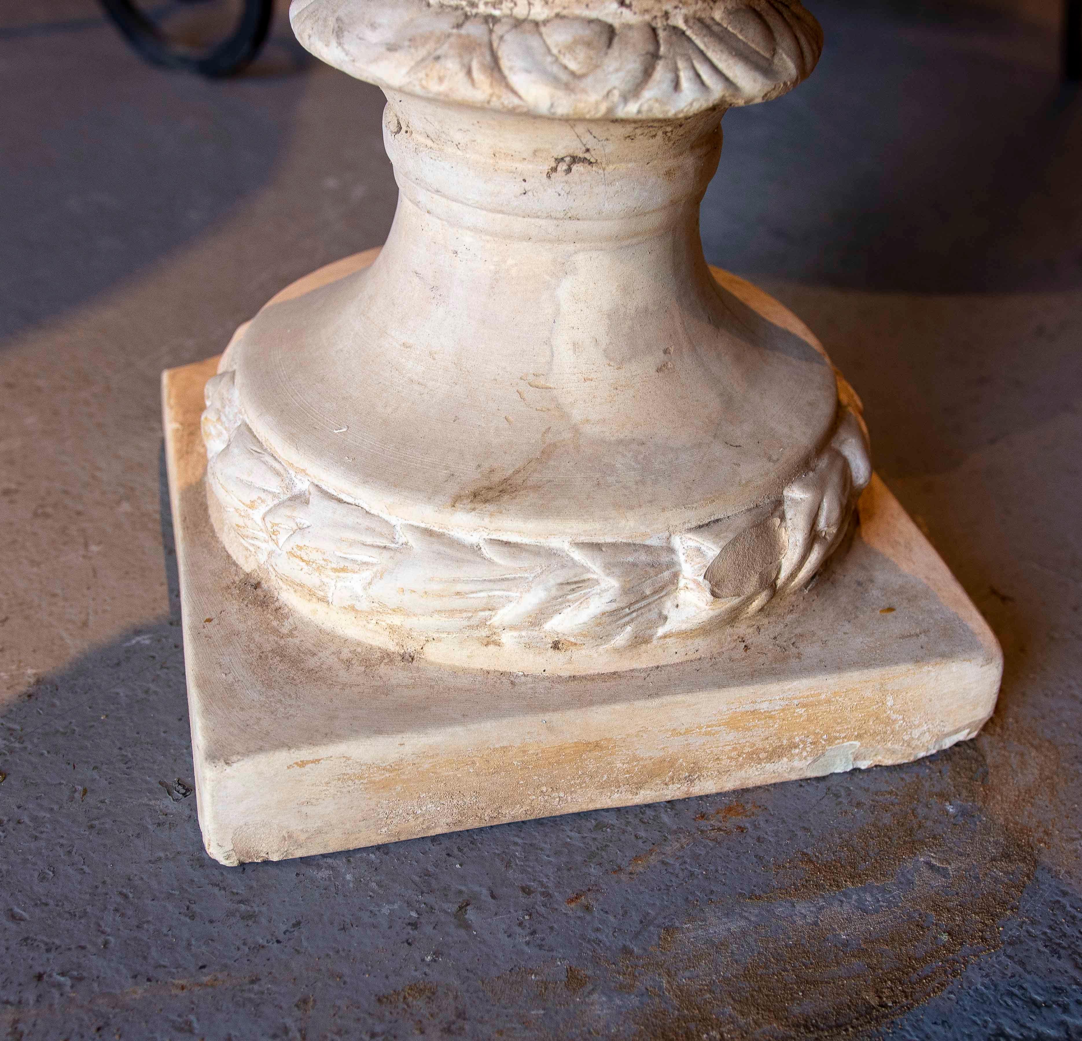 1980s Ceramic Garden Cup in White Tones with Greek Style Decoration For Sale 6