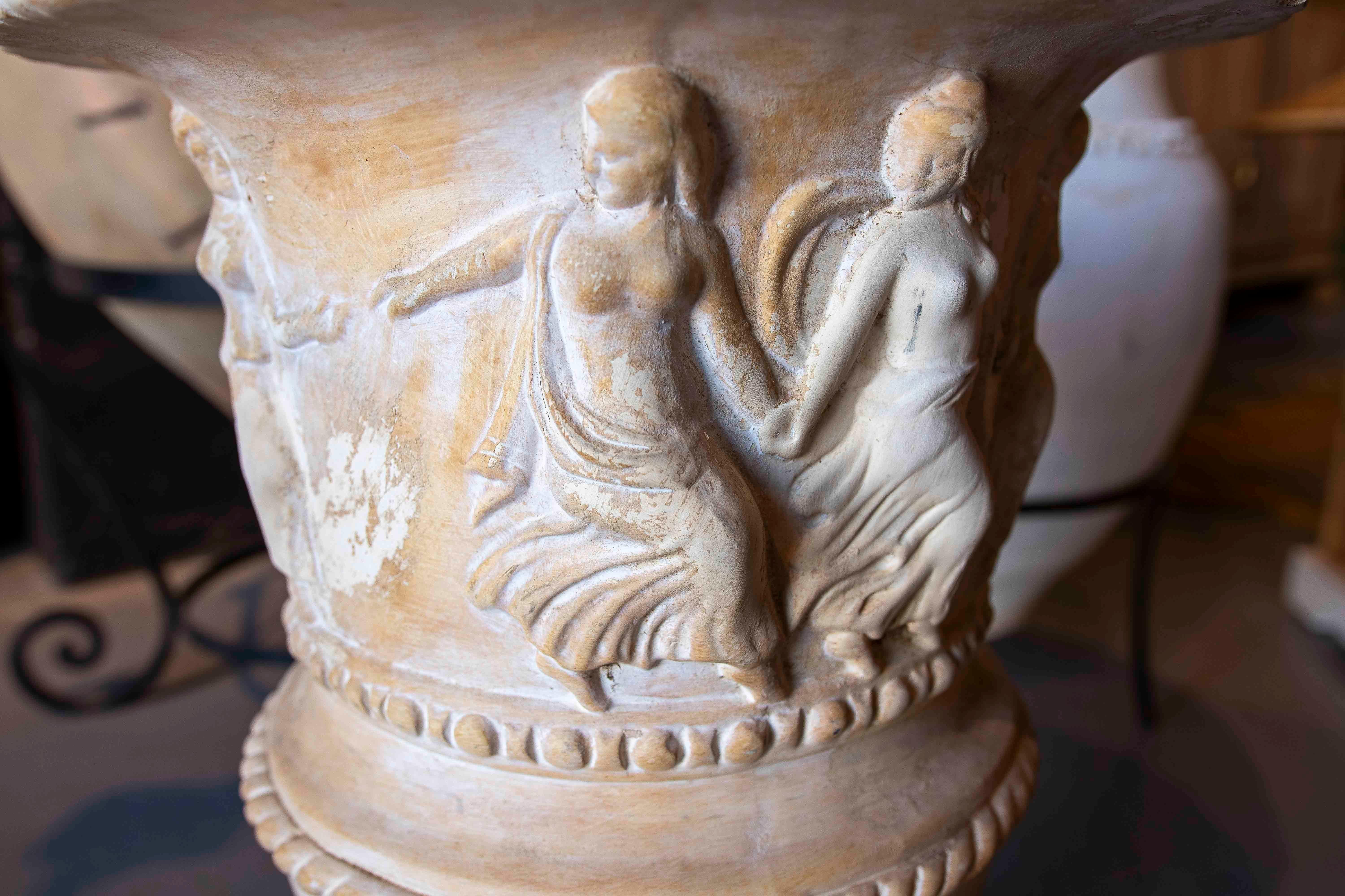 1980s Ceramic Garden Cup in White Tones with Greek Style Decoration For Sale 7