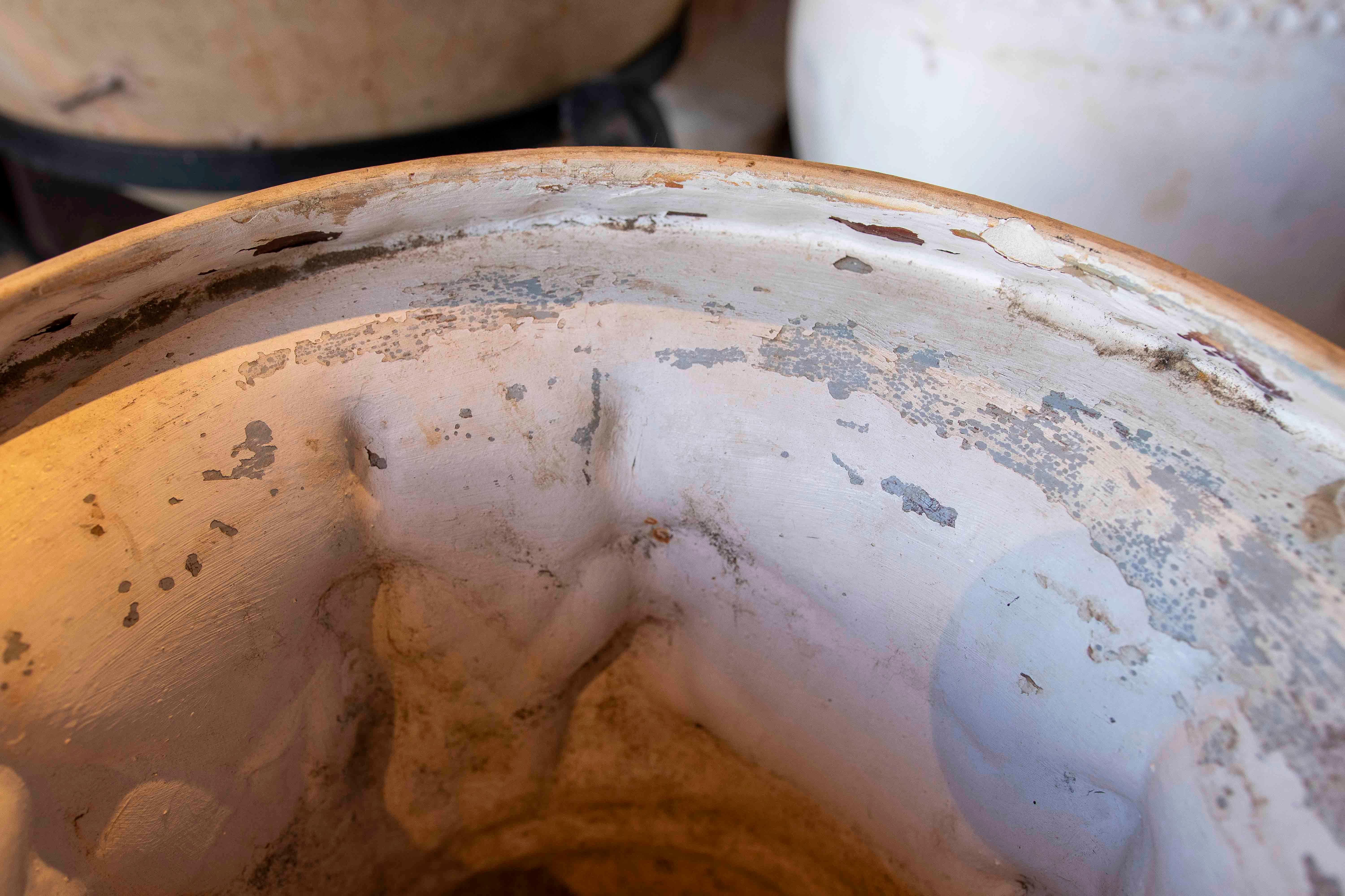 1980s Ceramic Garden Cup in White Tones with Greek Style Decoration For Sale 9