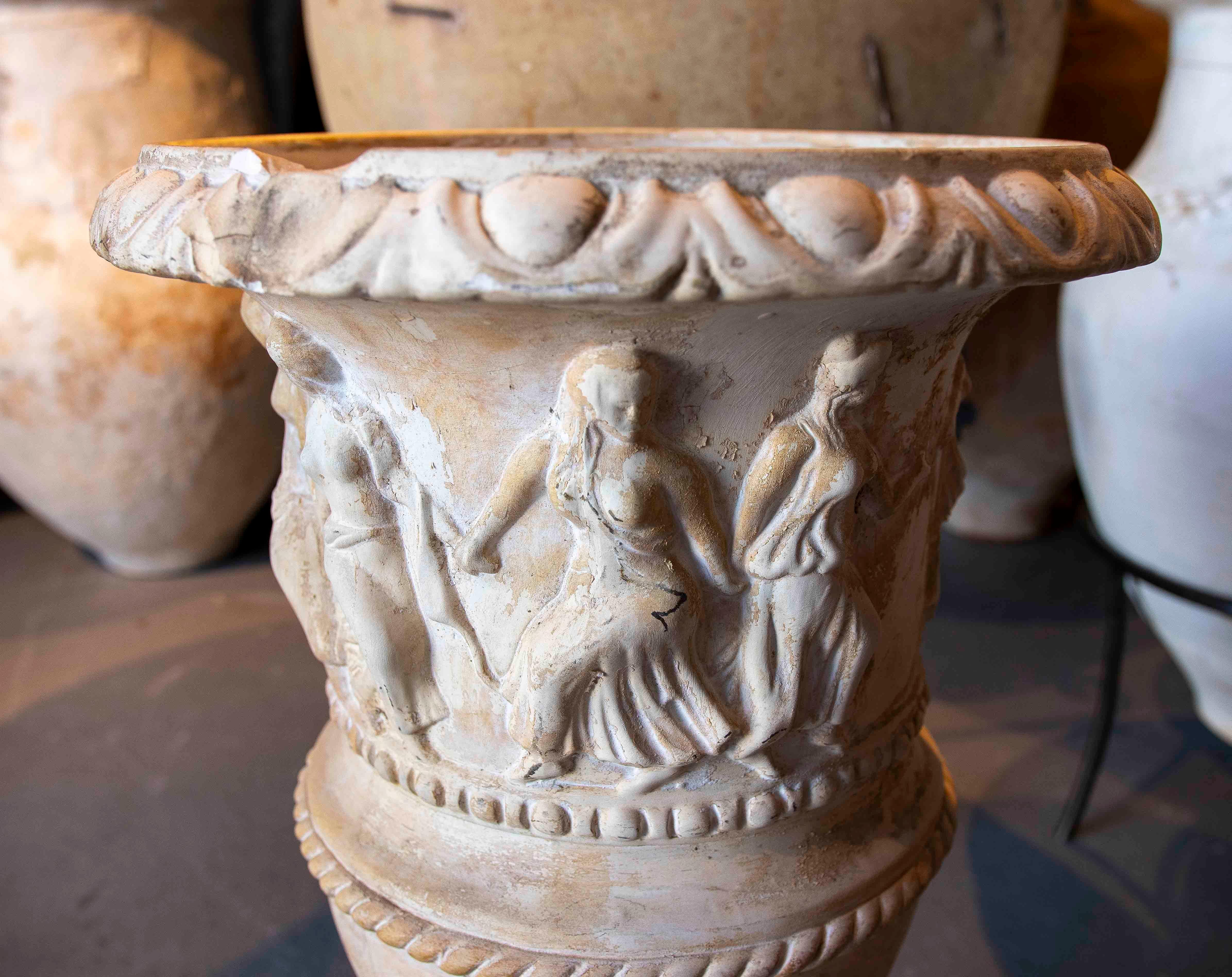 1980s Ceramic Garden Cup in White Tones with Greek Style Decoration For Sale 10