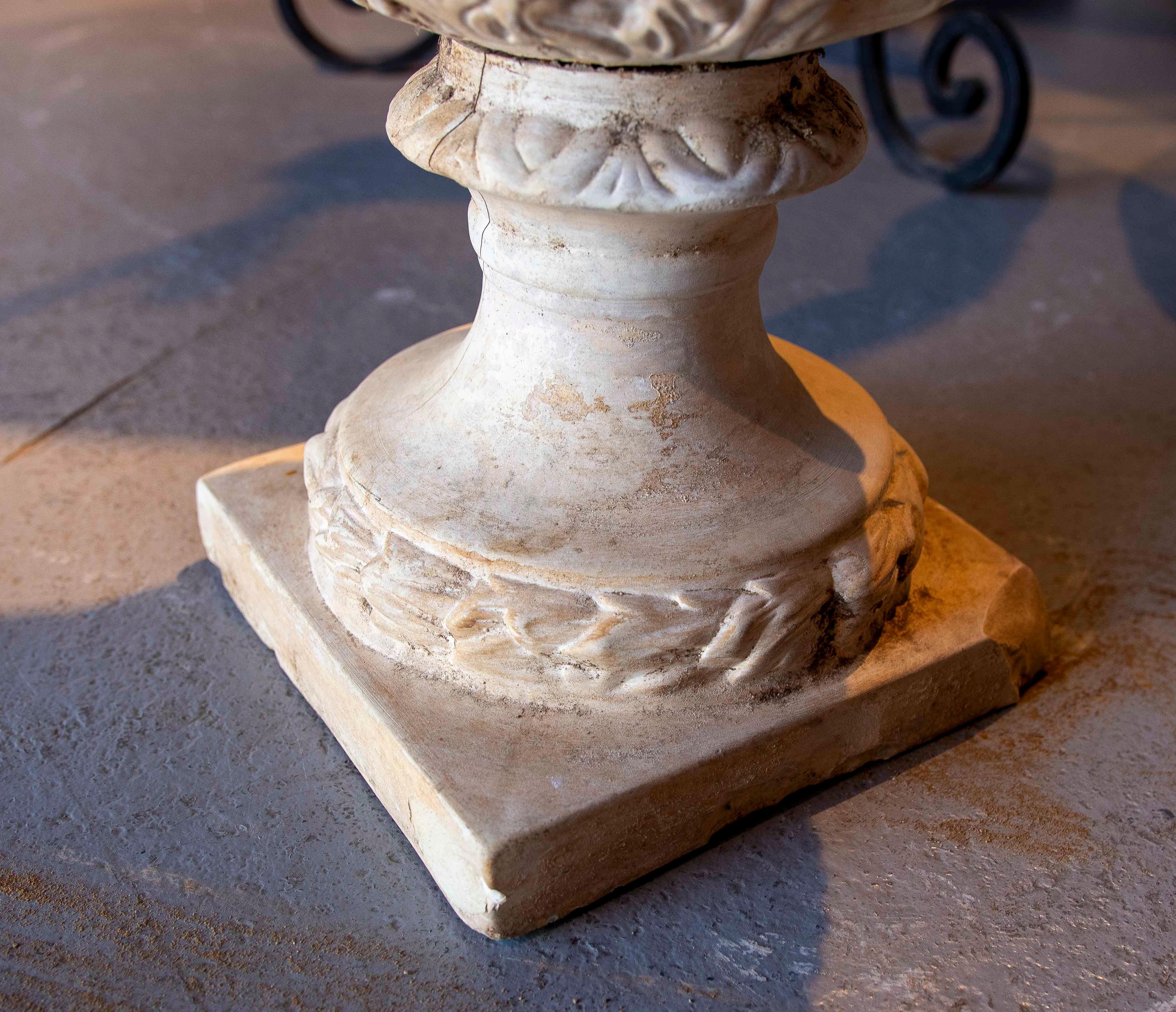 1980s Ceramic Garden Cup in White Tones with Greek Style Decoration For Sale 12