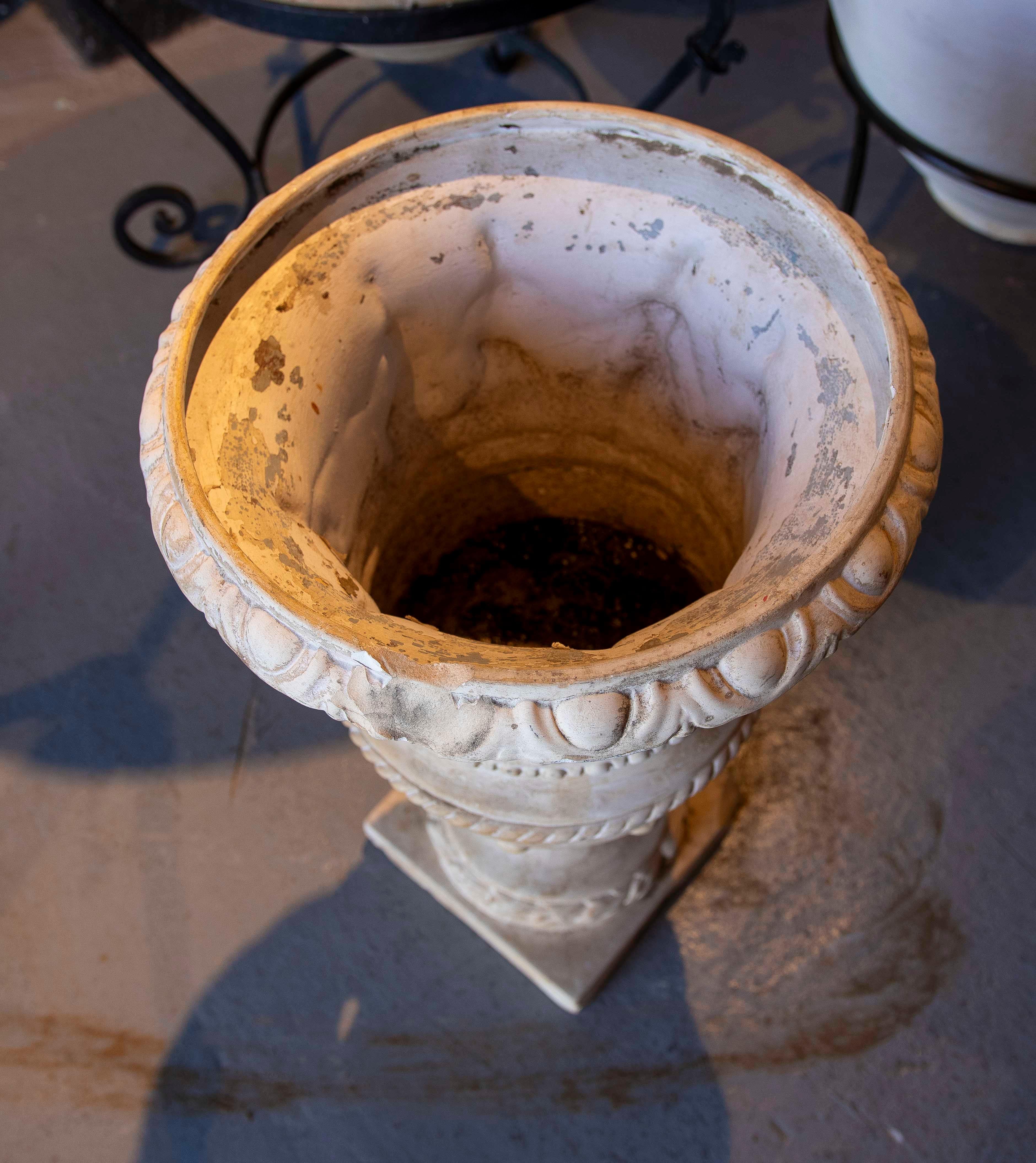 1980s Ceramic Garden Cup in White Tones with Greek Style Decoration For Sale 13