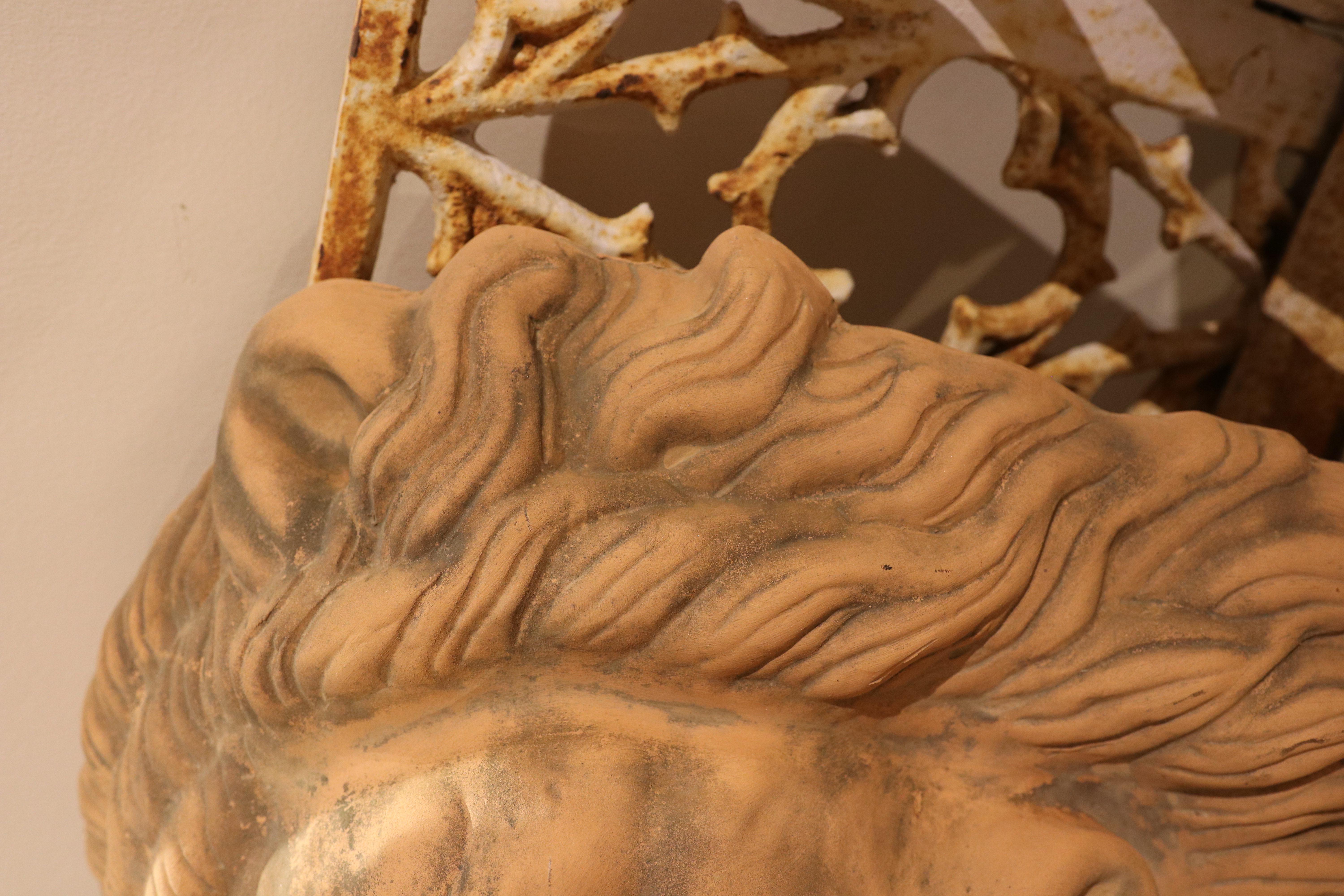 Masque de lion en céramique des années 1980 pour fontaine murale de jardin 2
