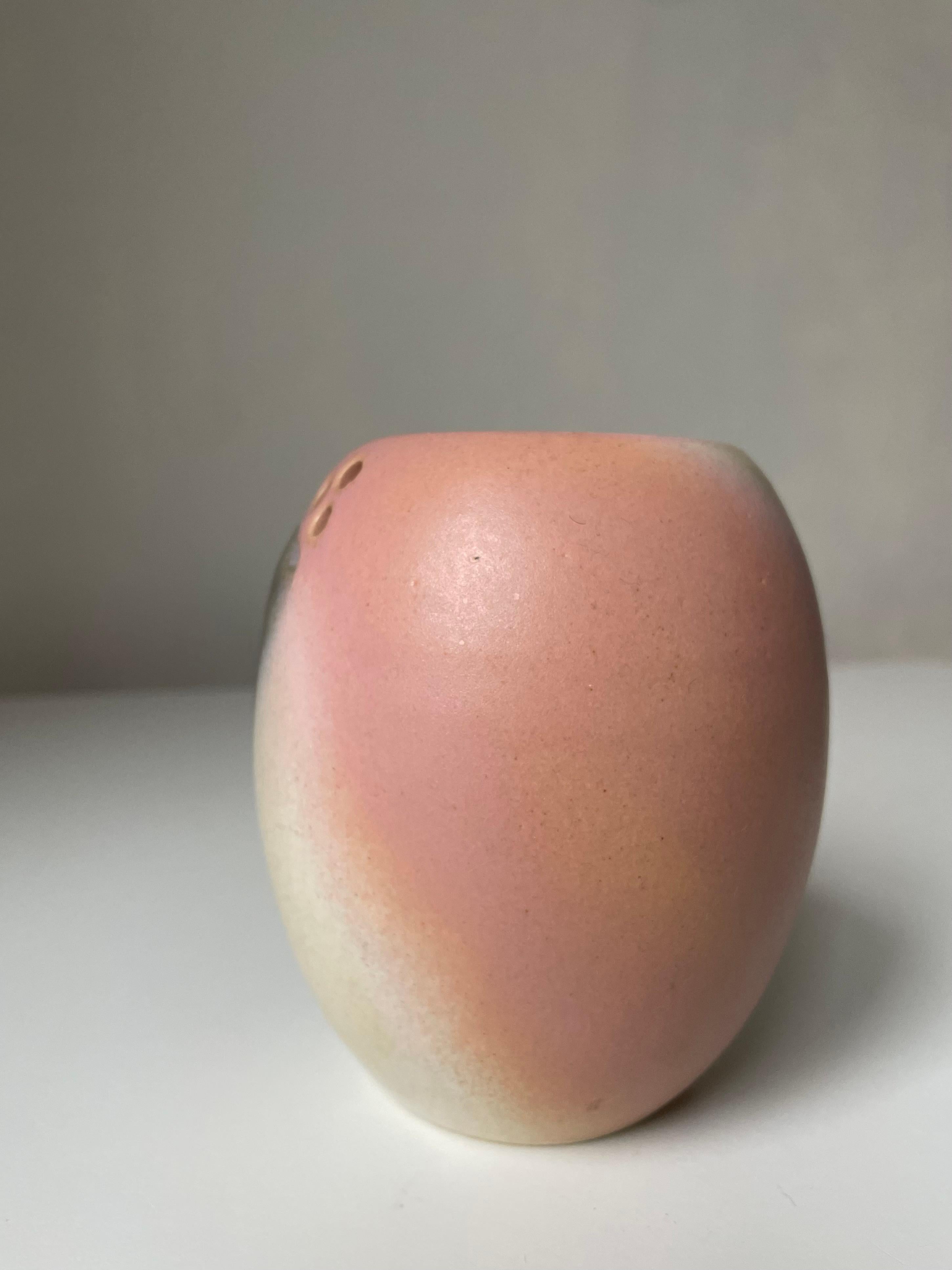 1980s Ceramic Rose, Peach, Grey Vase with Perforated Decor, Denmark In Good Condition For Sale In Copenhagen, DK